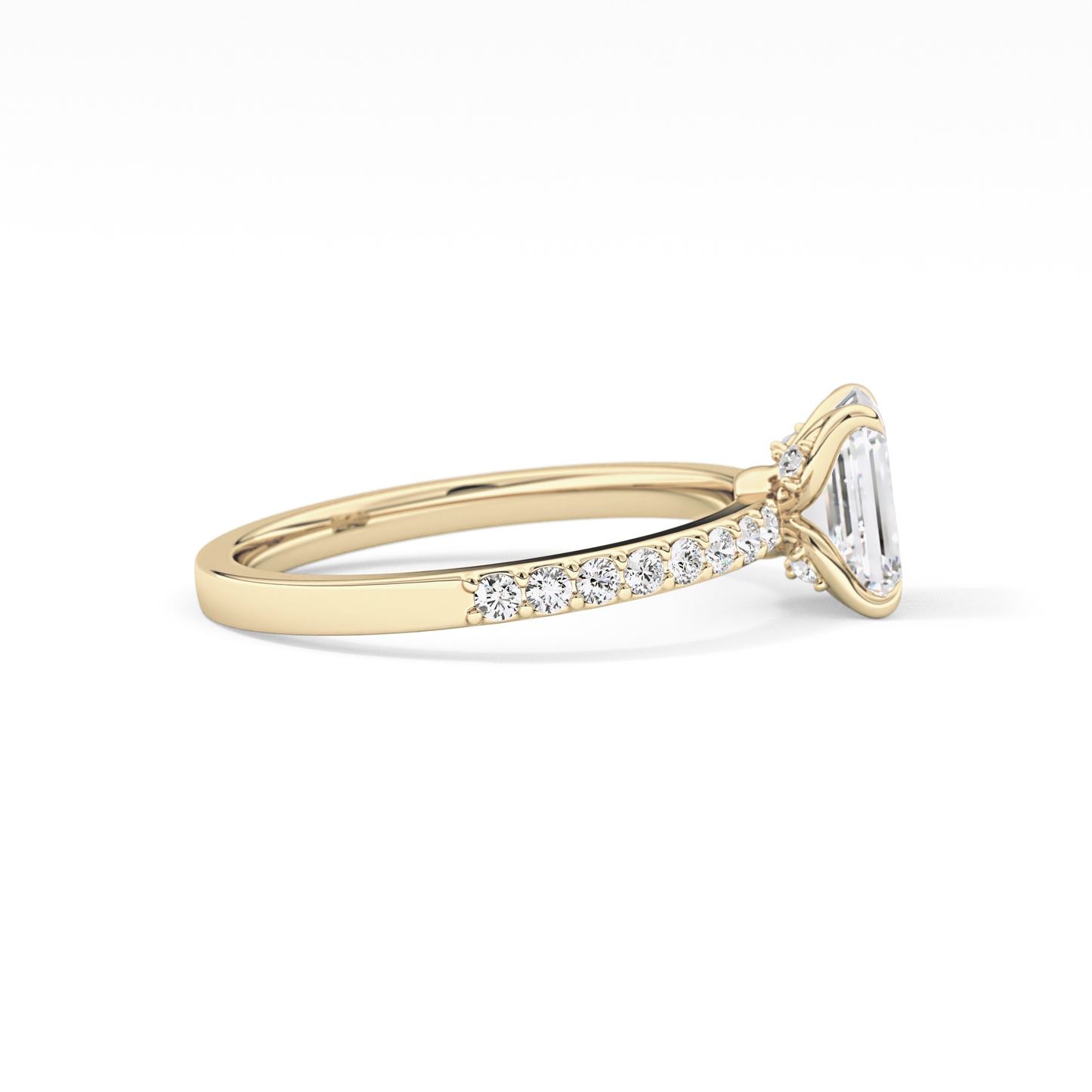 Emerald Cut 1.02 Carat Moissanite Ring – Pave Setting in Gold
