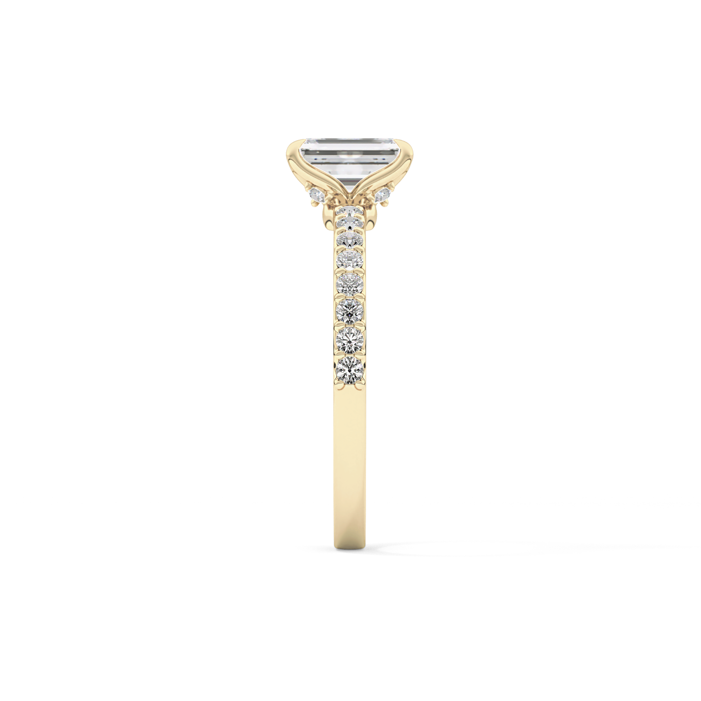 Emerald Cut 1.02 Carat Moissanite Ring – Pave Setting in Gold