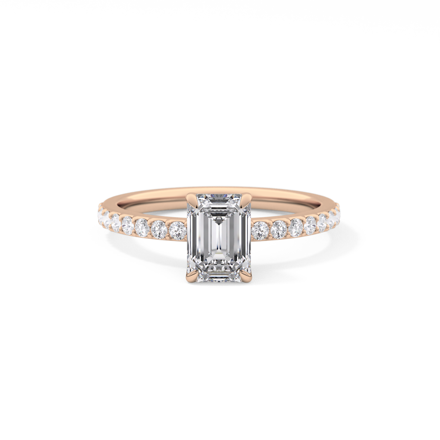 Emerald Cut 1.02 Carat Moissanite Ring – Pave Setting in Gold