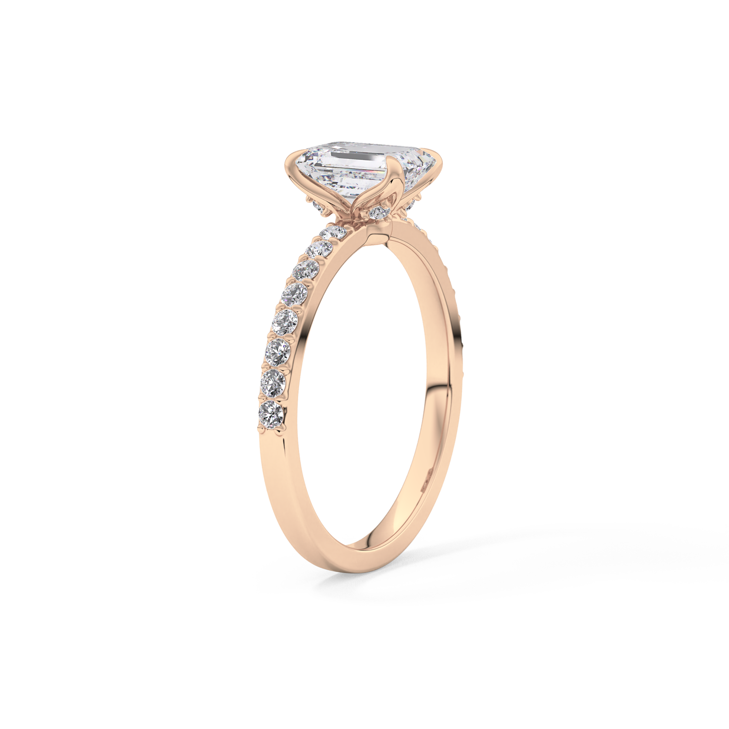 Emerald Cut 1.02 Carat Moissanite Ring – Pave Setting in Gold