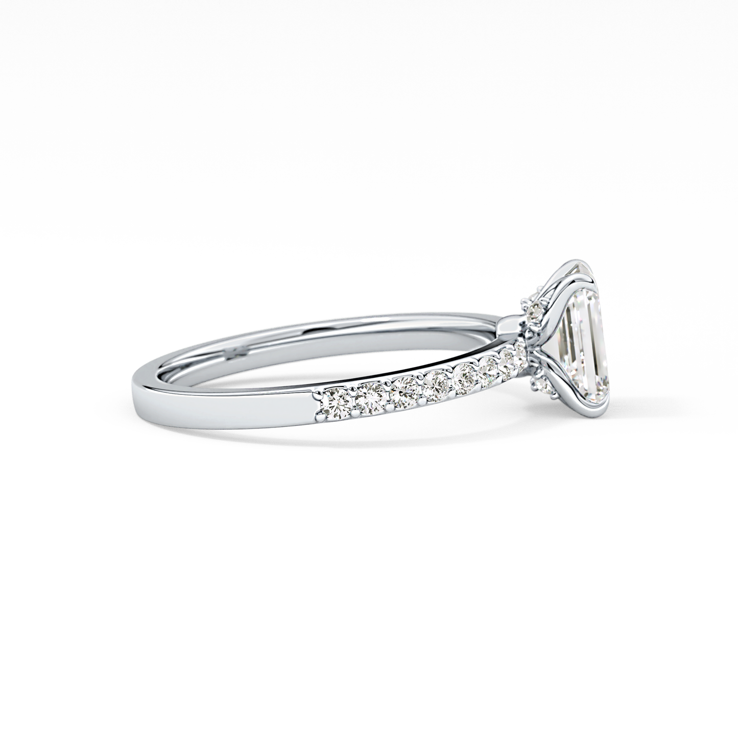 Emerald Cut 1.02 Carat Moissanite Ring – Pave Setting in Gold