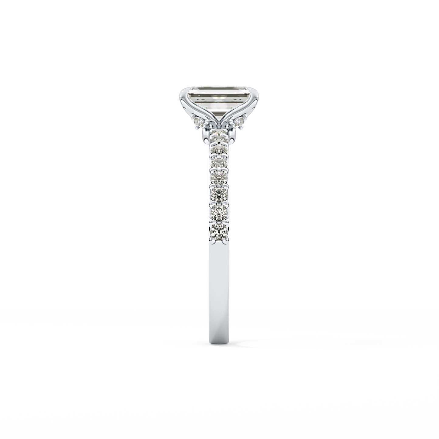 Emerald Cut 1.02 Carat Moissanite Ring – Pave Setting in Gold