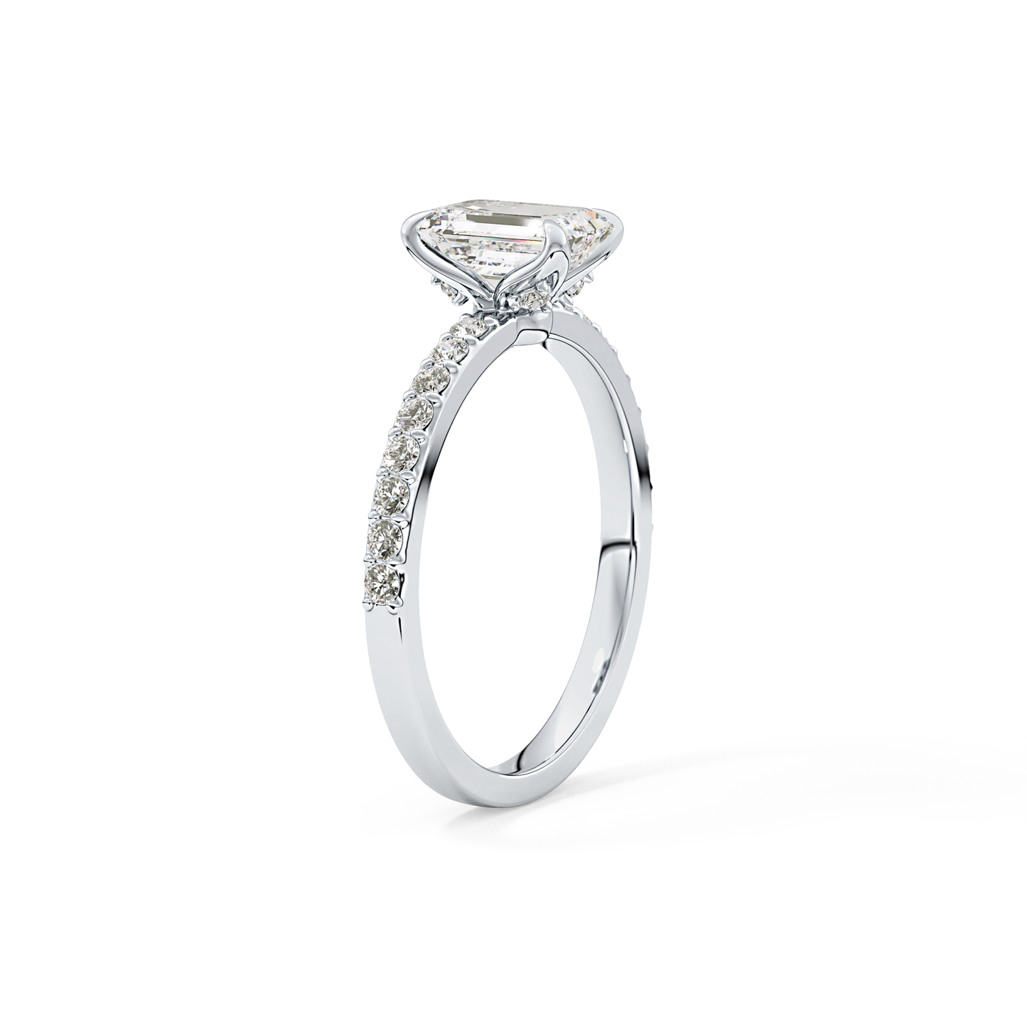 Emerald Cut 1.02 Carat Moissanite Ring – Pave Setting in Gold