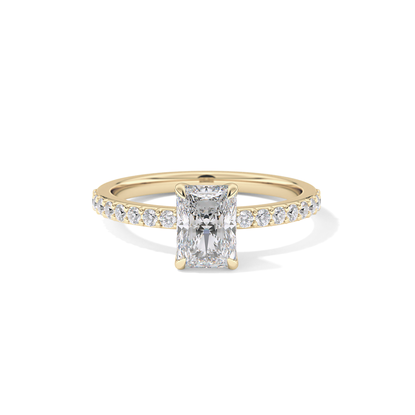 Radiant Cut 1.21 Carat Moissanite Ring – Pave Setting in Gold
