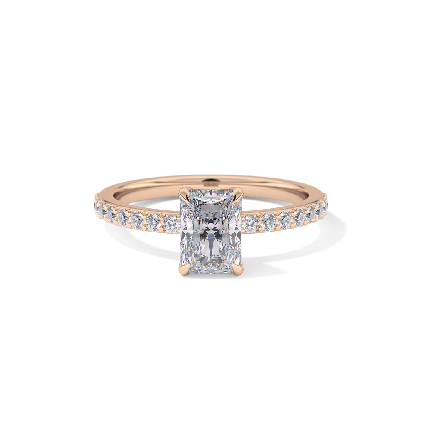 Radiant Cut 1.21 Carat Moissanite Ring – Pave Setting in Gold