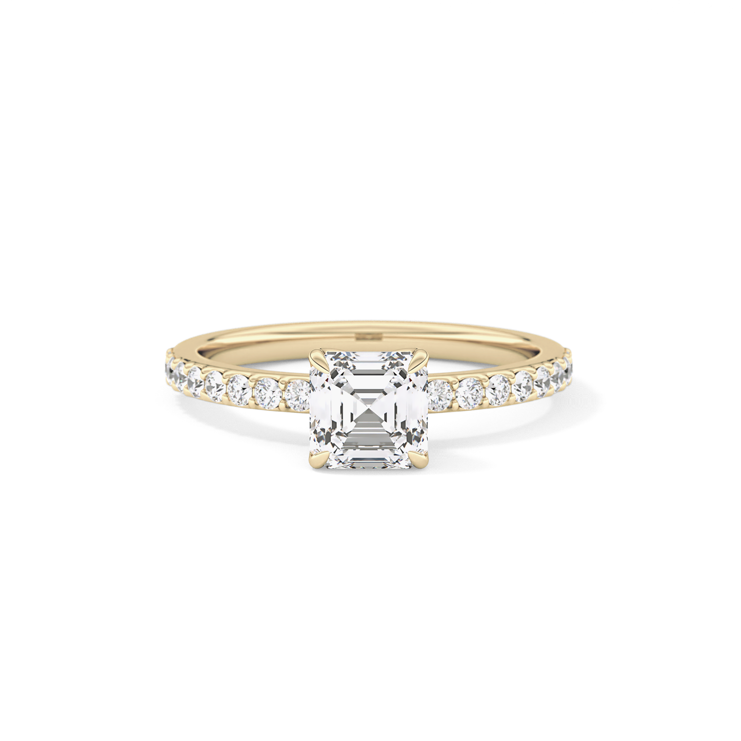 Asscher Cut 0.86 Carat Moissanite Ring – Pave Setting in Gold 7