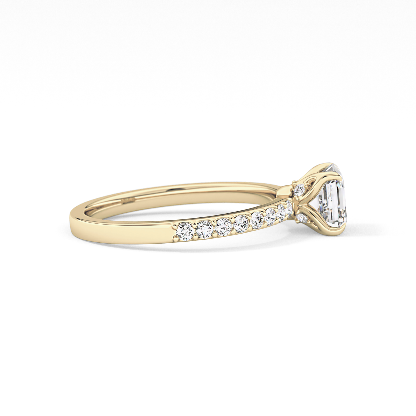 Asscher Cut 0.86 Carat Moissanite Ring – Pave Setting in Gold 9