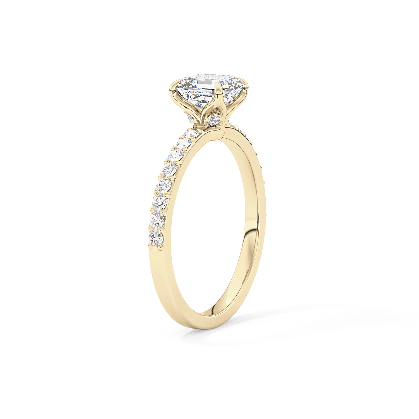 Asscher Cut 0.86 Carat Moissanite Ring – Pave Setting in Gold 11