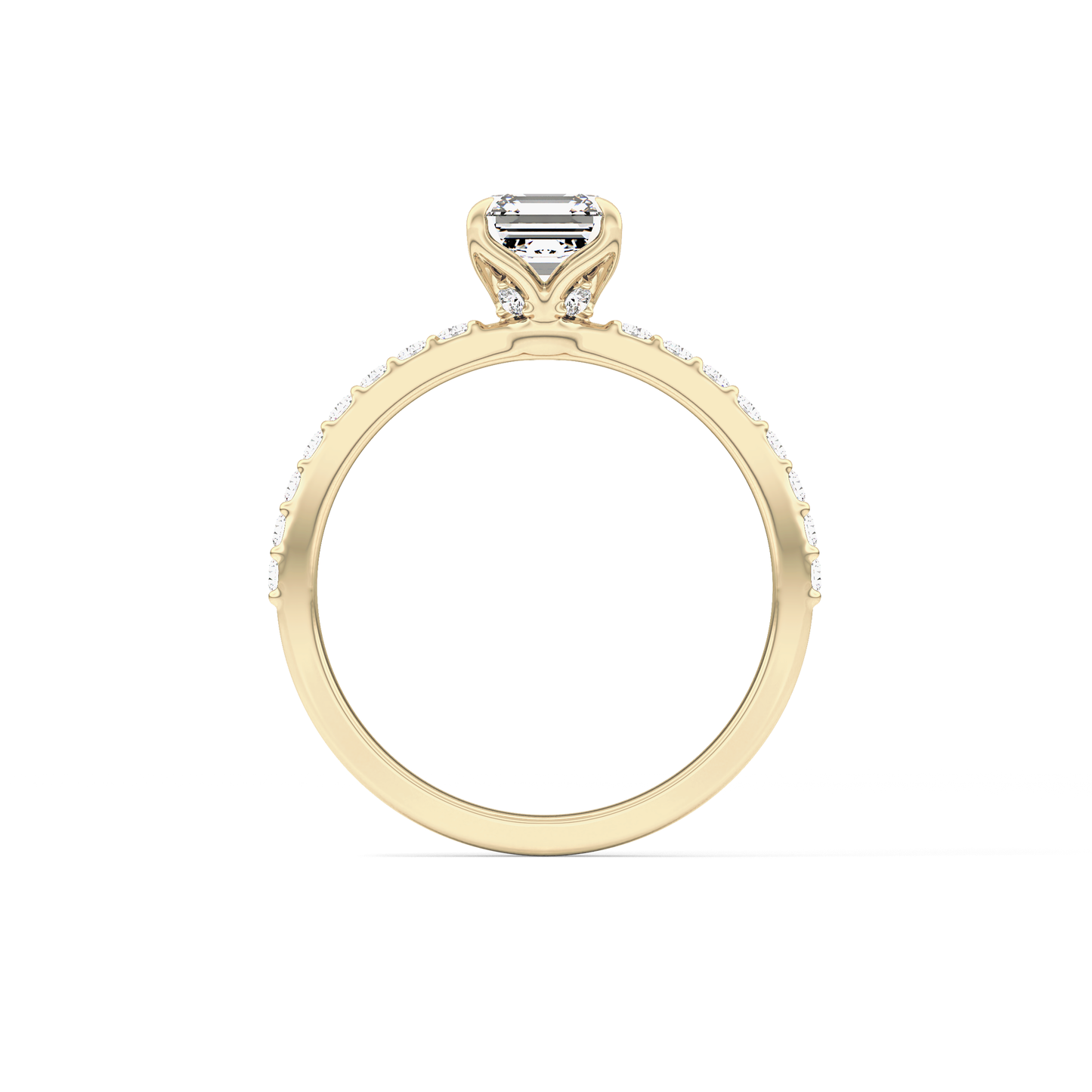 Asscher Cut 0.86 Carat Moissanite Ring – Pave Setting in Gold 12