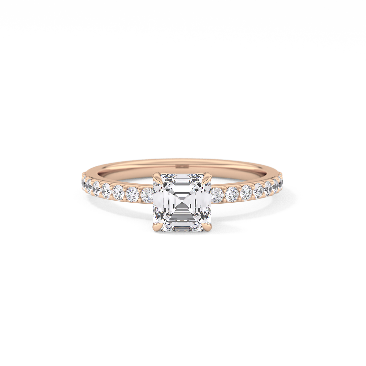Asscher Cut 0.86 Carat Moissanite Ring – Pave Setting in Gold 13