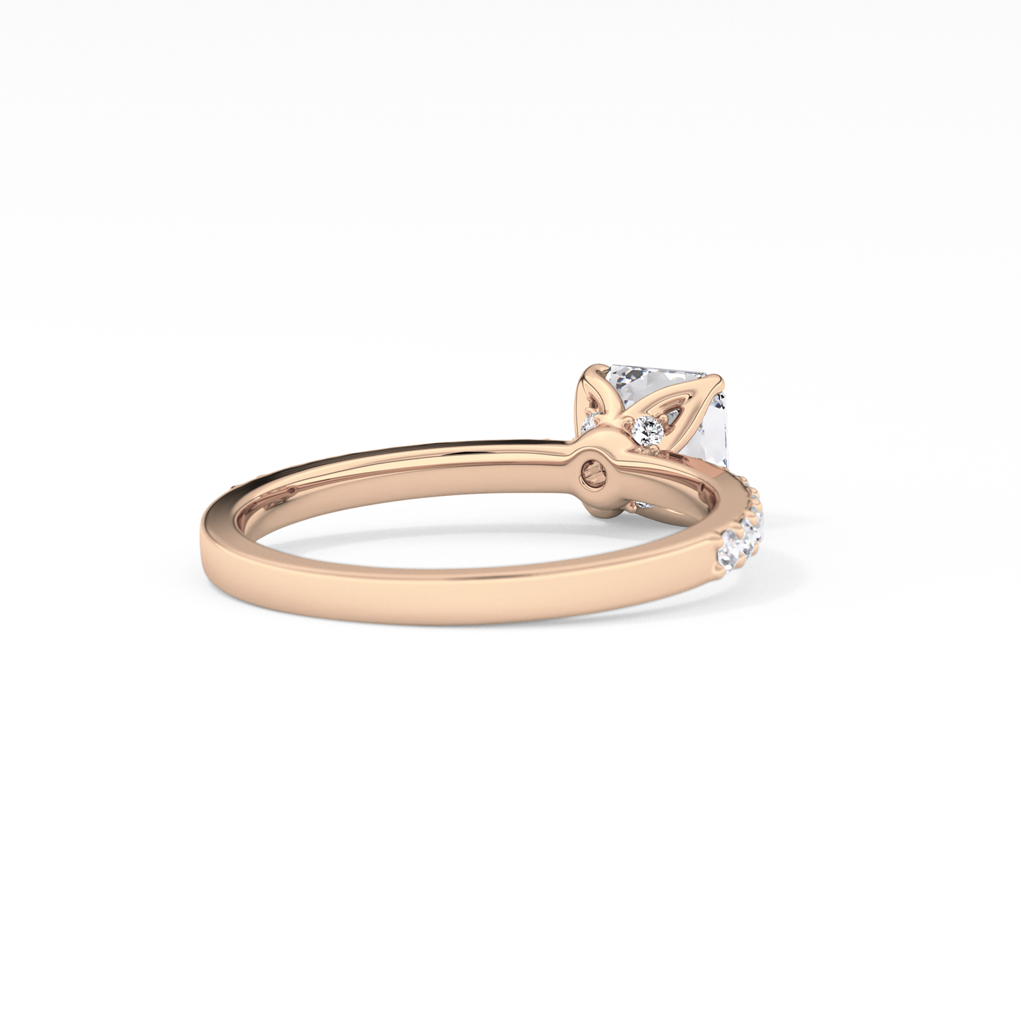 Asscher Cut 0.86 Carat Moissanite Ring – Pave Setting in Gold 14