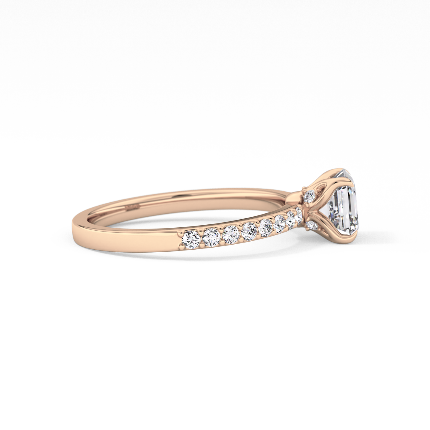 Asscher Cut 0.86 Carat Moissanite Ring – Pave Setting in Gold 15