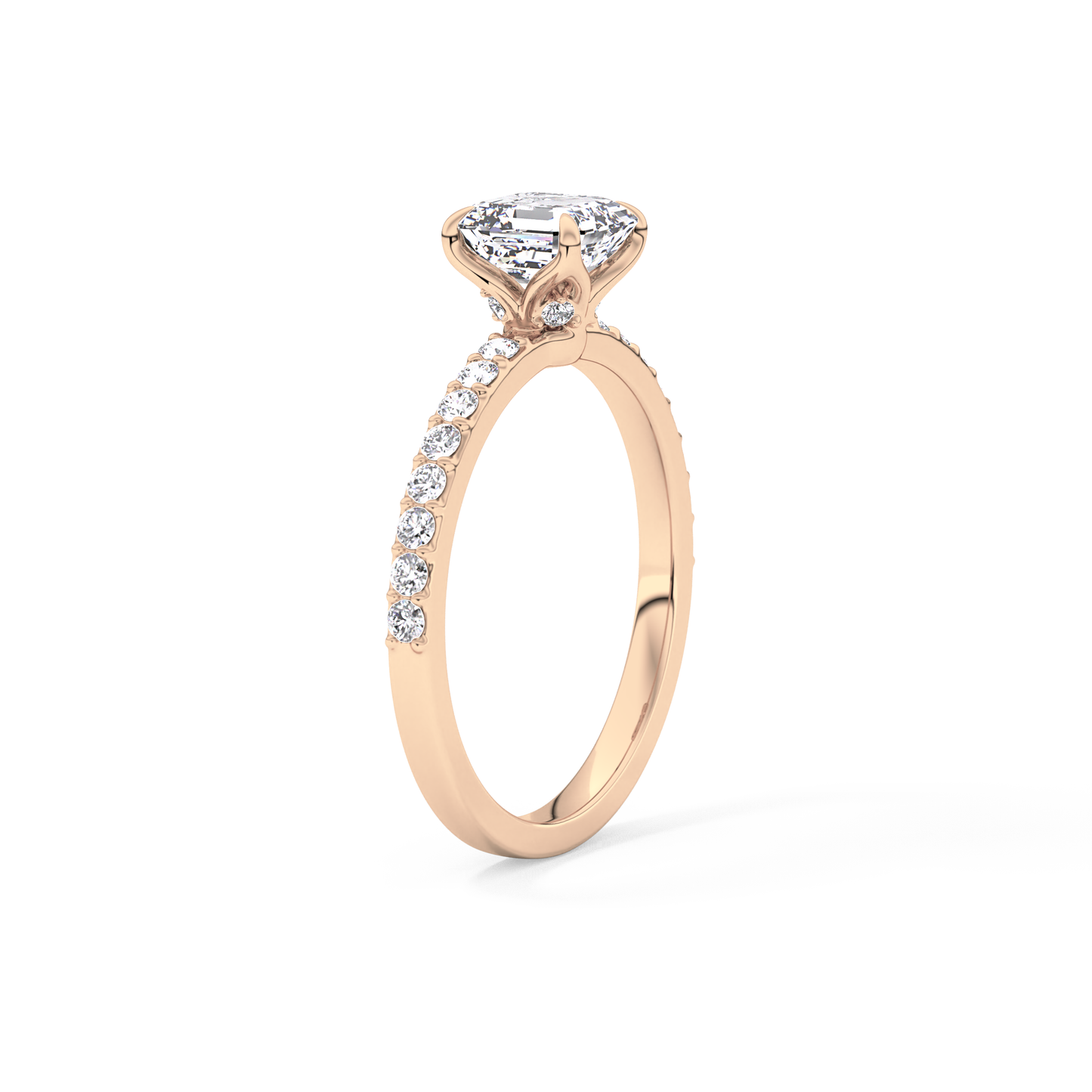Asscher Cut 0.86 Carat Moissanite Ring – Pave Setting in Gold 17