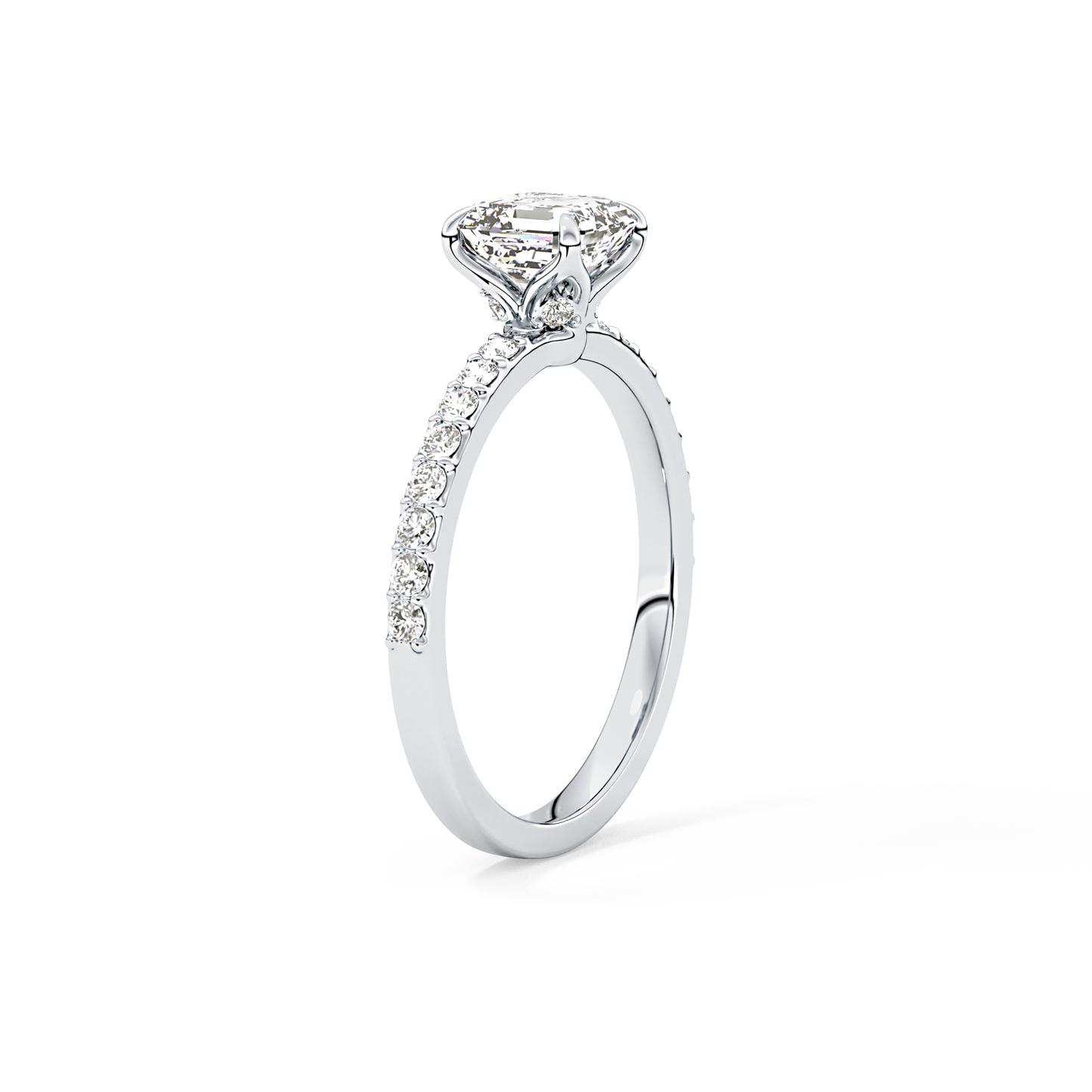 Asscher Cut 0.86 Carat Moissanite Ring – Pave Setting in Gold 5