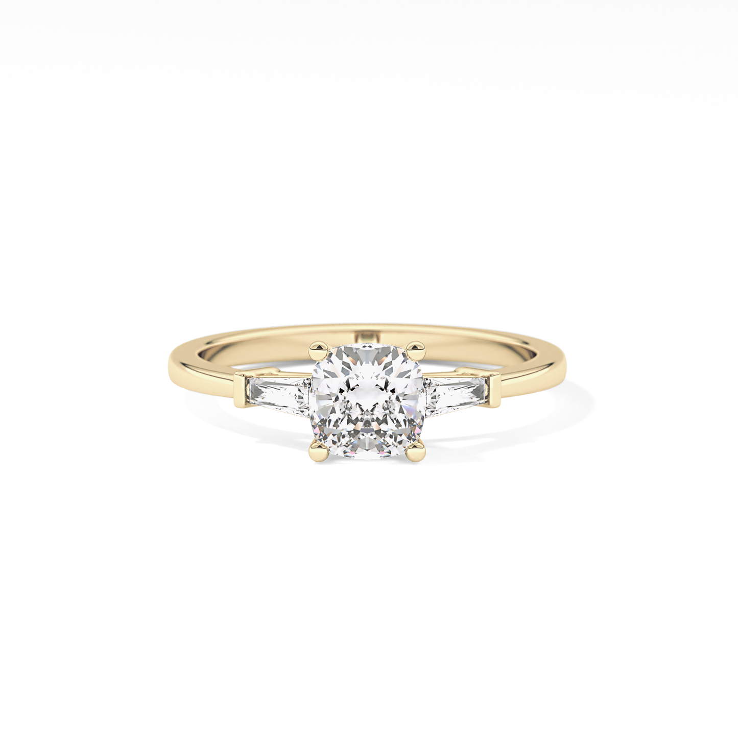 Cushion Cut 0.74 Carat Moissanite Ring – Three Stones Setting in Gold