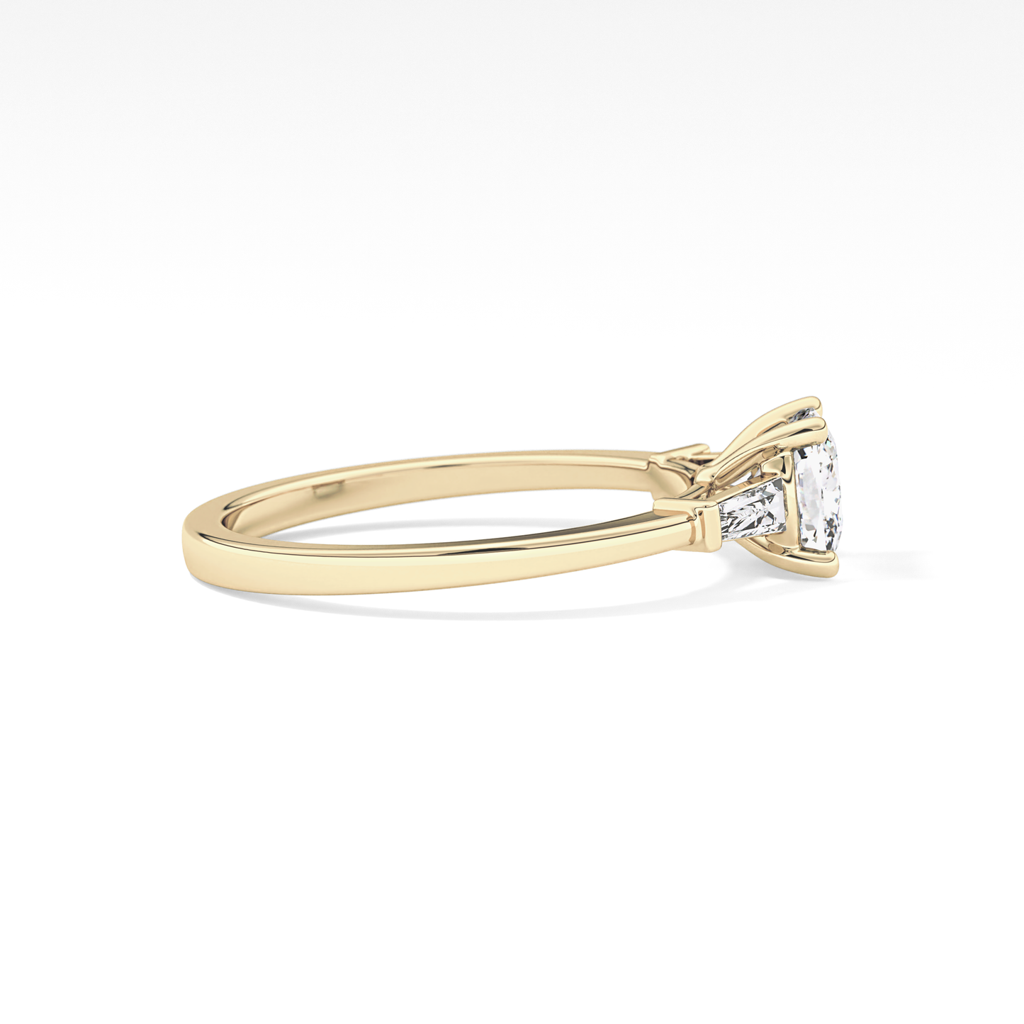 Cushion Cut 0.74 Carat Moissanite Ring – Three Stones Setting in Gold