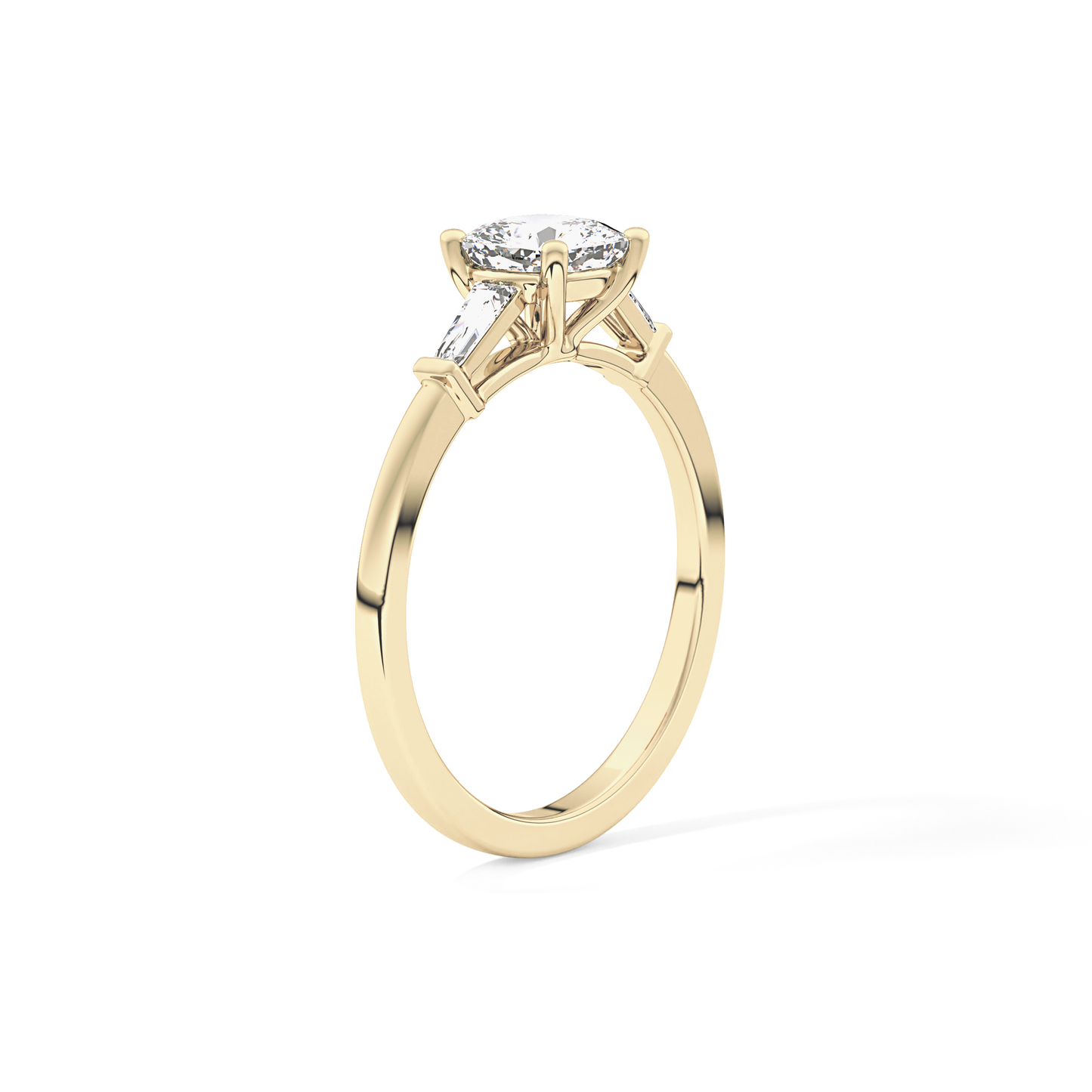 Cushion Cut 0.74 Carat Moissanite Ring – Three Stones Setting in Gold