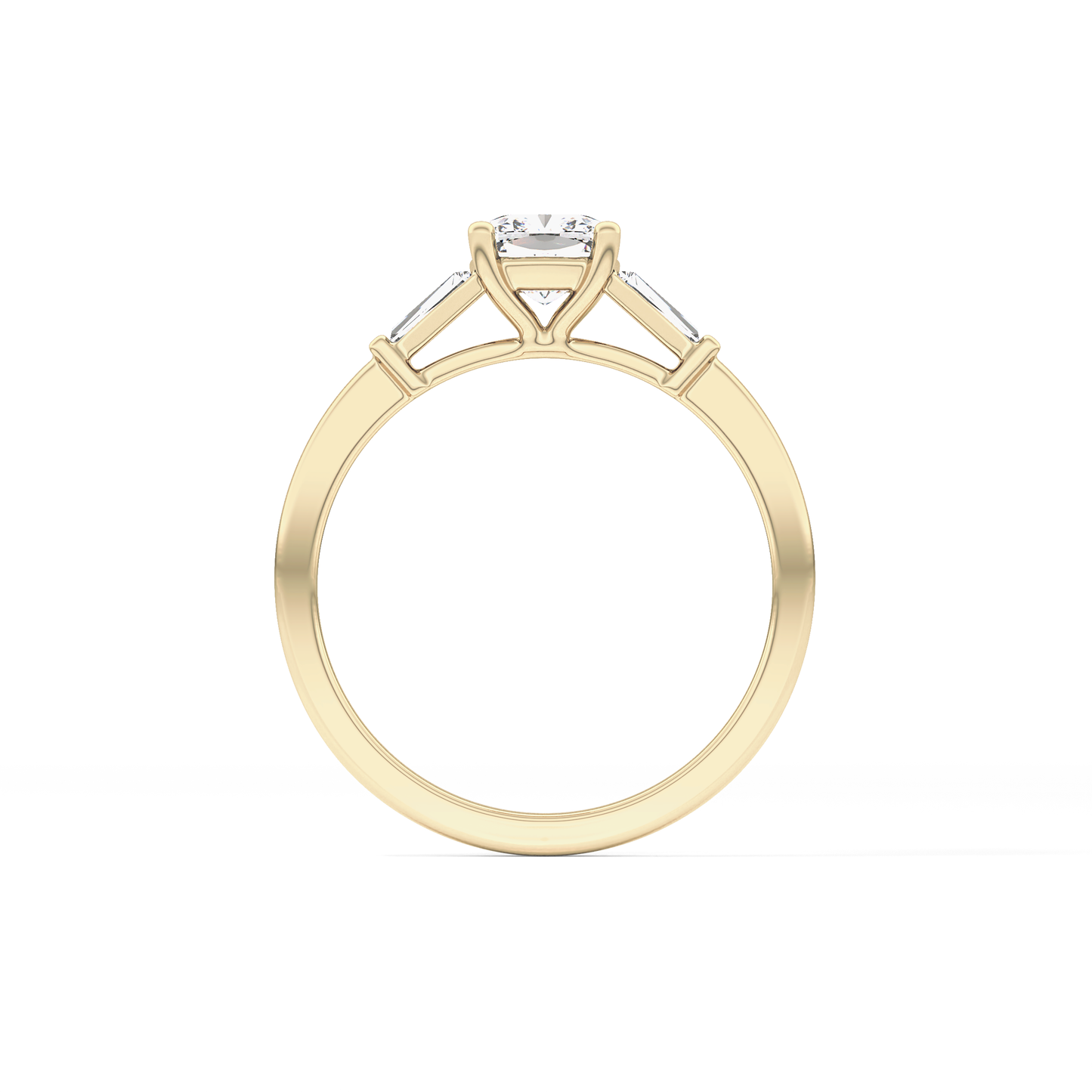 Cushion Cut 0.74 Carat Moissanite Ring – Three Stones Setting in Gold