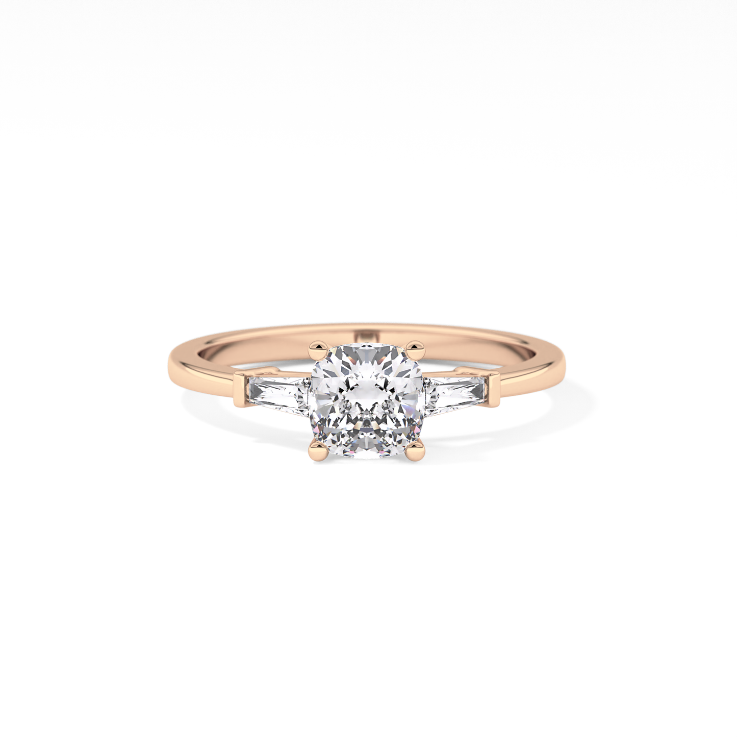 Cushion Cut 0.74 Carat Moissanite Ring – Three Stones Setting in Gold