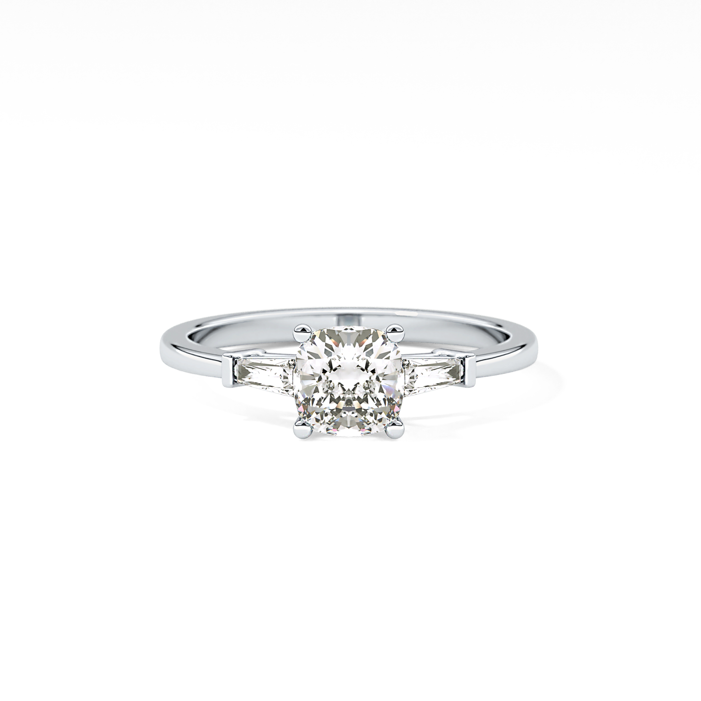 Cushion Cut 0.74 Carat Moissanite Ring – Three Stones Setting in Gold