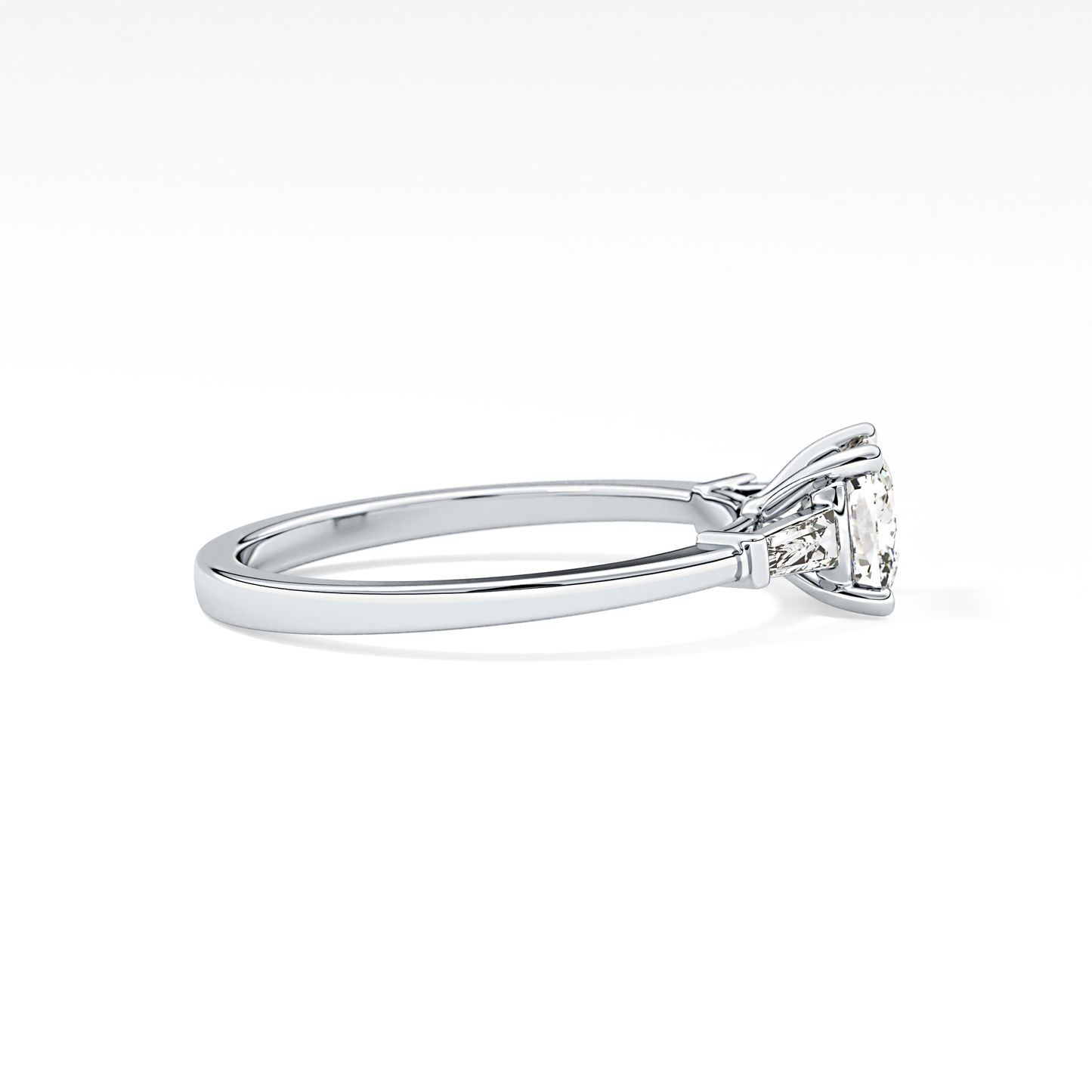 Cushion Cut 0.74 Carat Moissanite Ring – Three Stones Setting in Gold