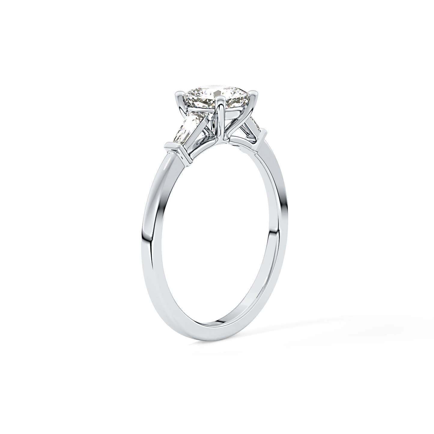 Cushion Cut 0.74 Carat Moissanite Ring – Three Stones Setting in Gold