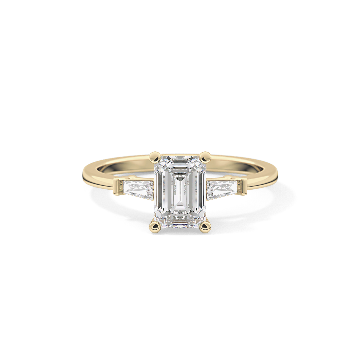Emerald Cut 1.02 Carat Moissanite Ring – Three Stones Setting in Gold