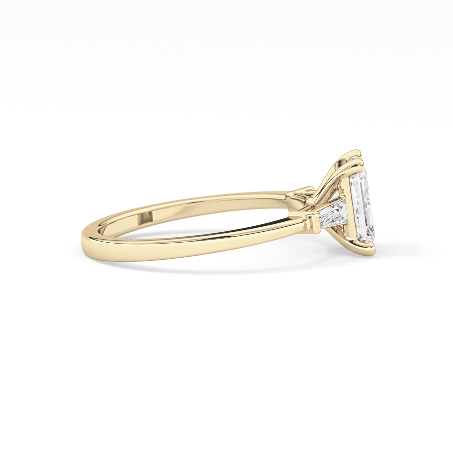 Emerald Cut 1.02 Carat Moissanite Ring – Three Stones Setting in Gold