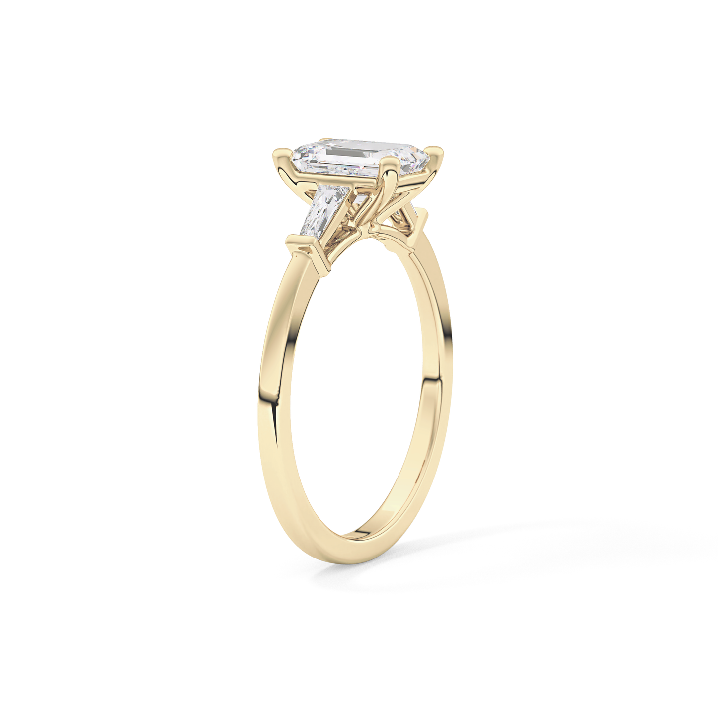 Emerald Cut 1.02 Carat Moissanite Ring – Three Stones Setting in Gold