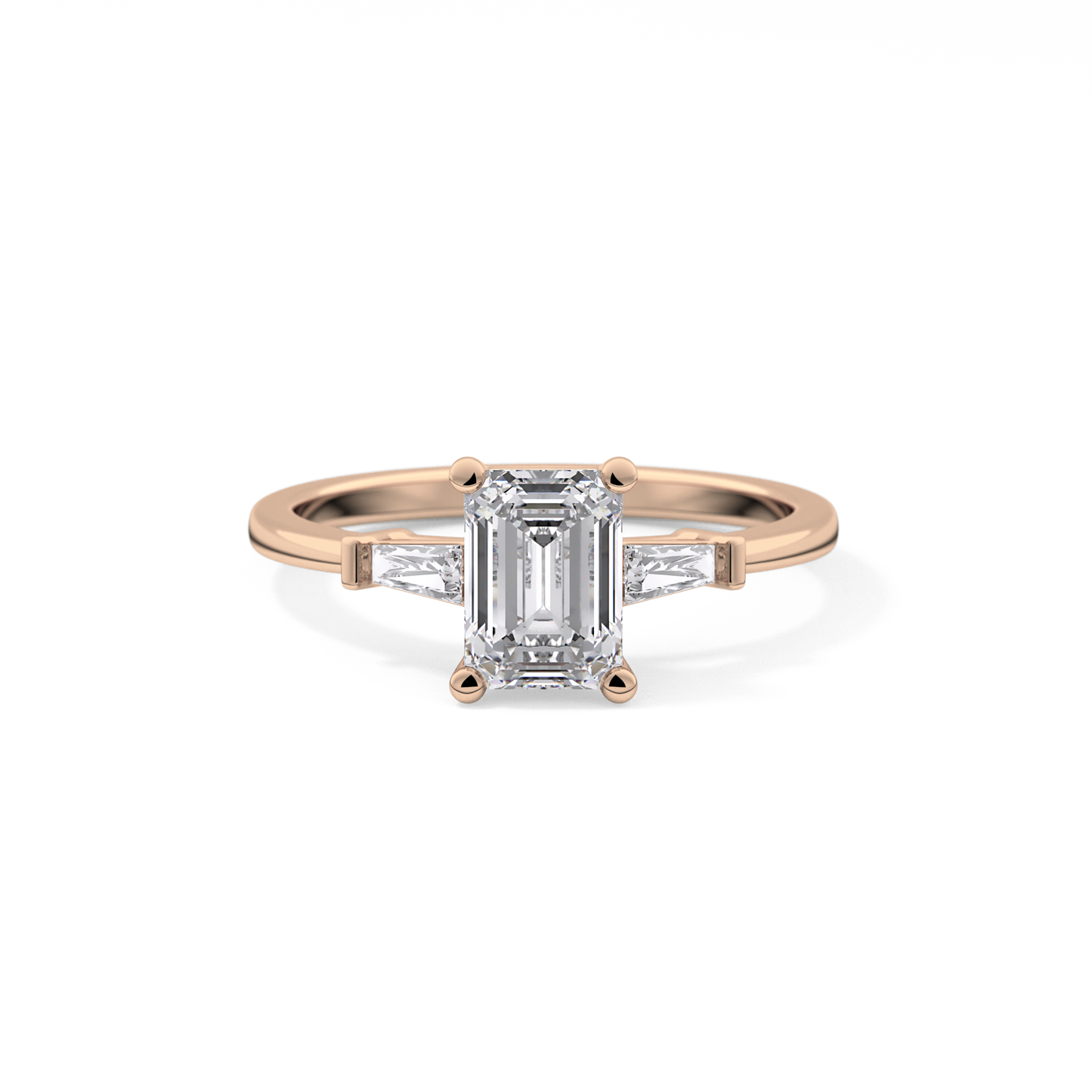 Emerald Cut 1.02 Carat Moissanite Ring – Three Stones Setting in Gold