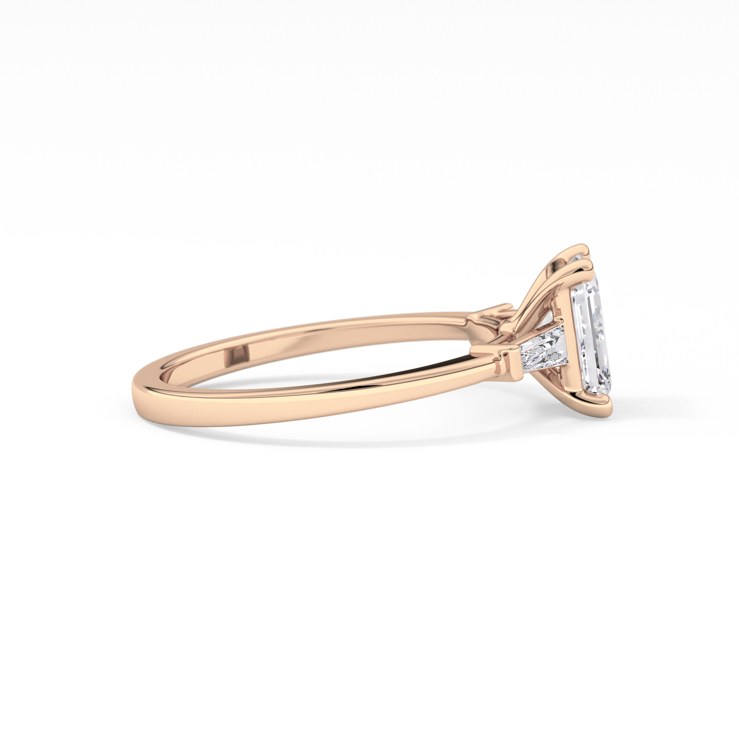 Emerald Cut 1.02 Carat Moissanite Ring – Three Stones Setting in Gold