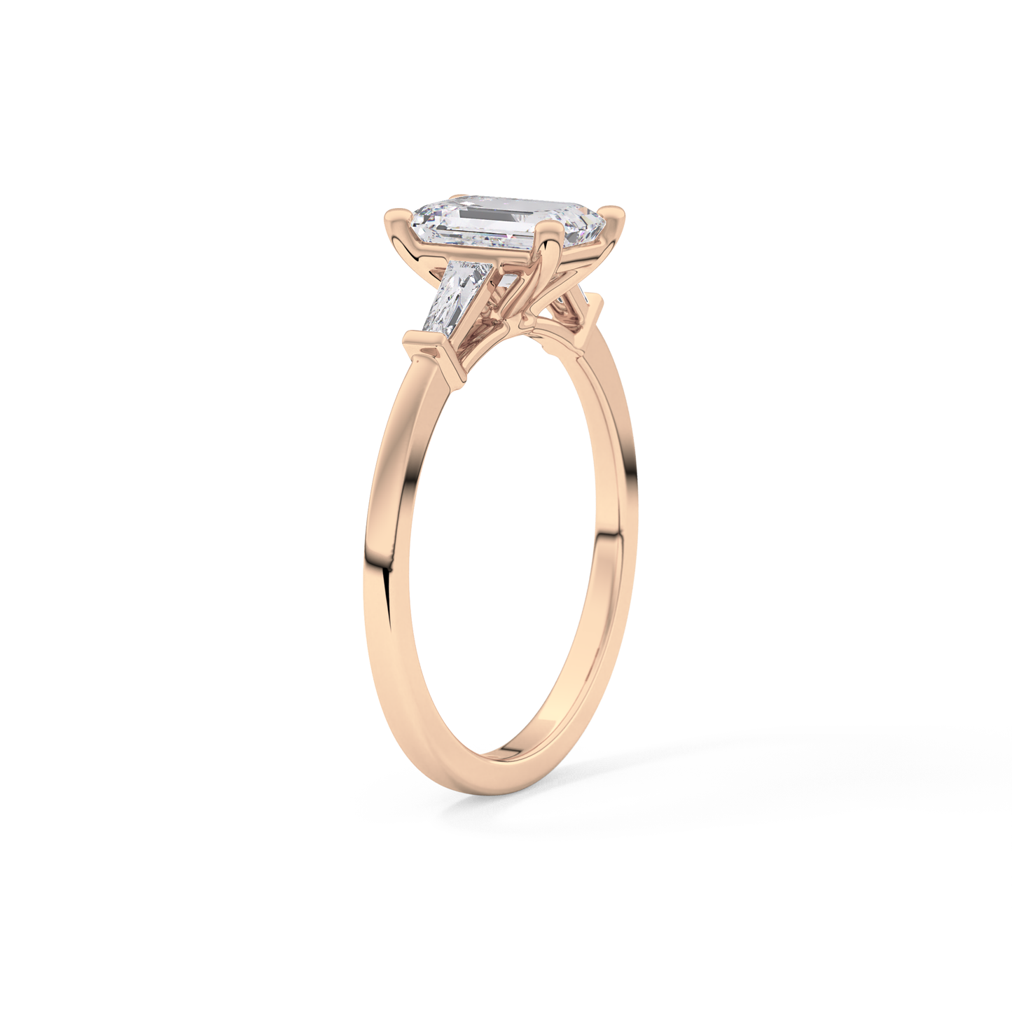 Emerald Cut 1.02 Carat Moissanite Ring – Three Stones Setting in Gold