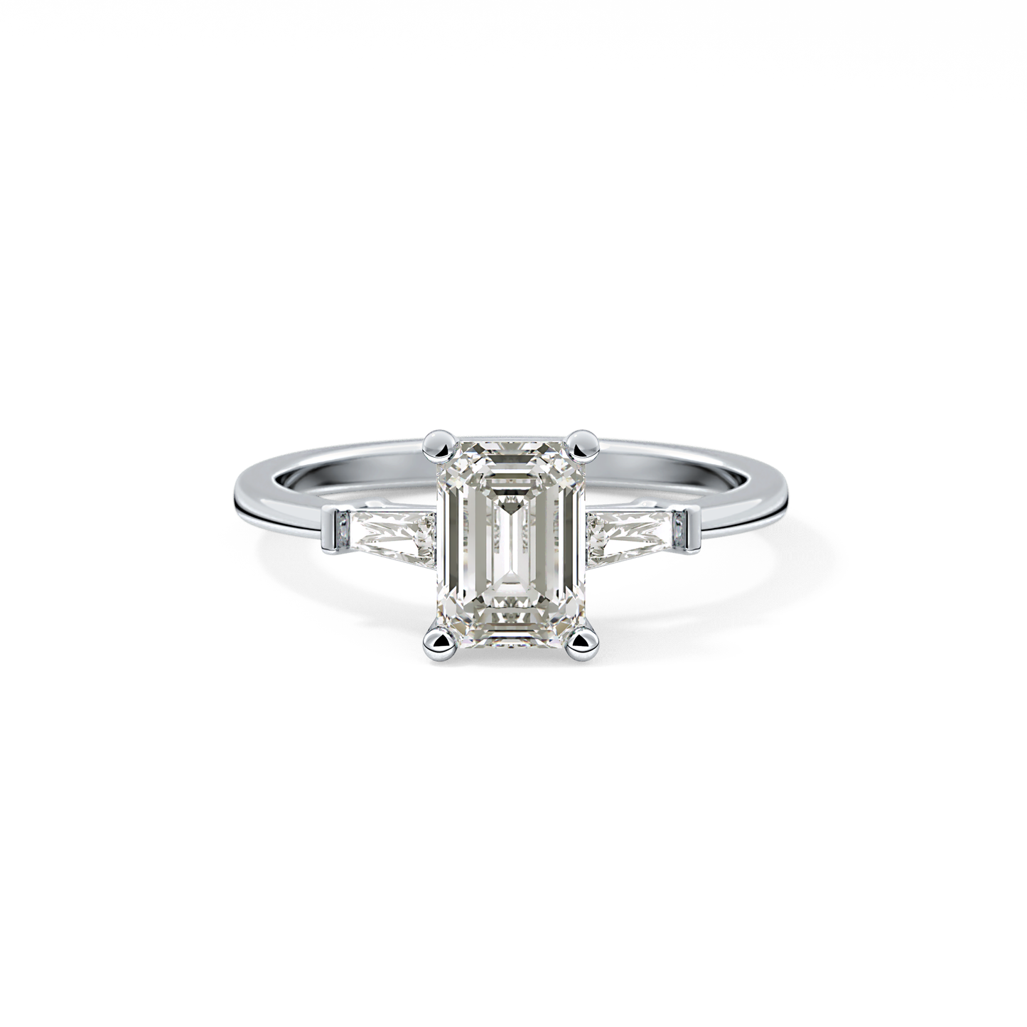 Emerald Cut 1.02 Carat Moissanite Ring – Three Stones Setting in Gold