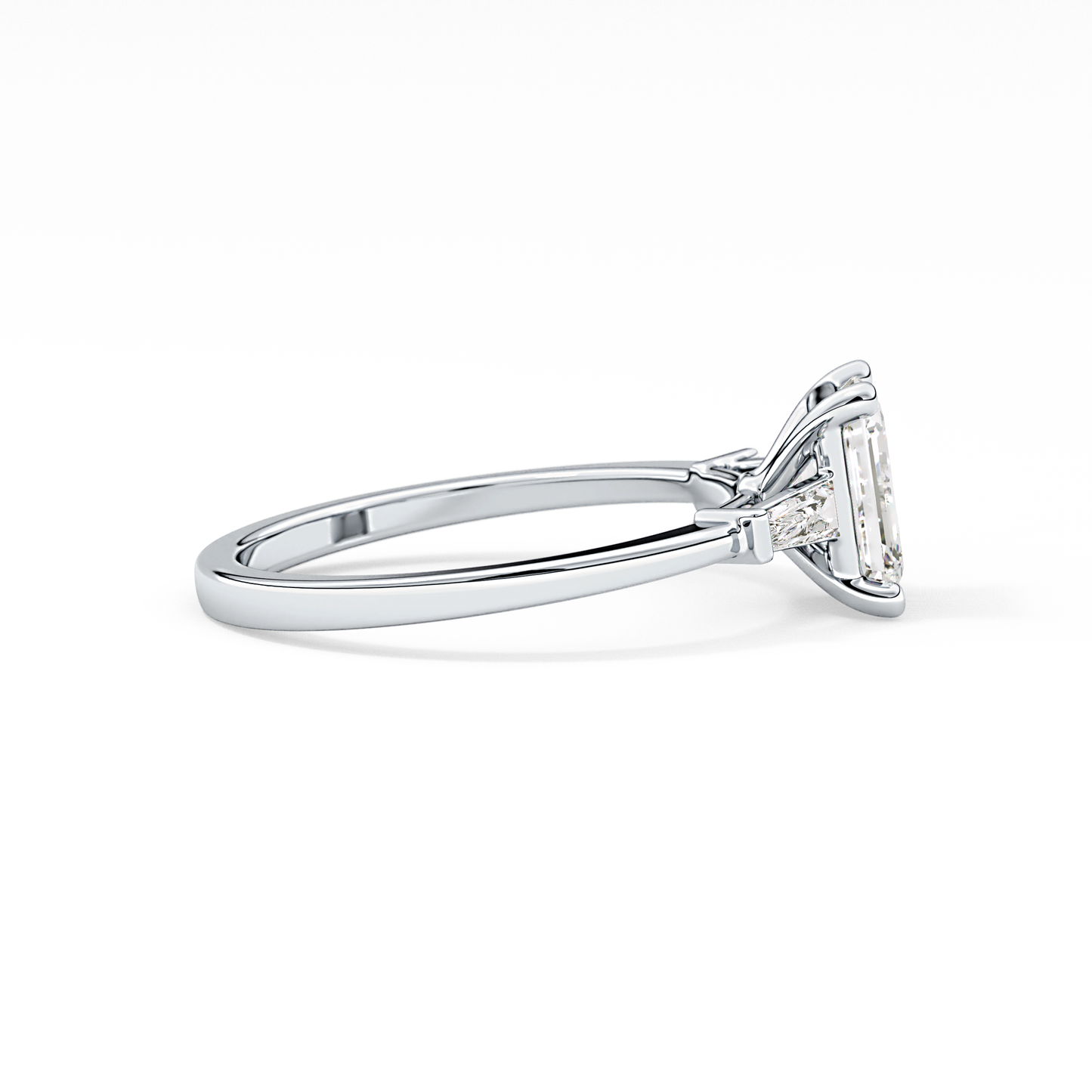 Emerald Cut 1.02 Carat Moissanite Ring – Three Stones Setting in Gold