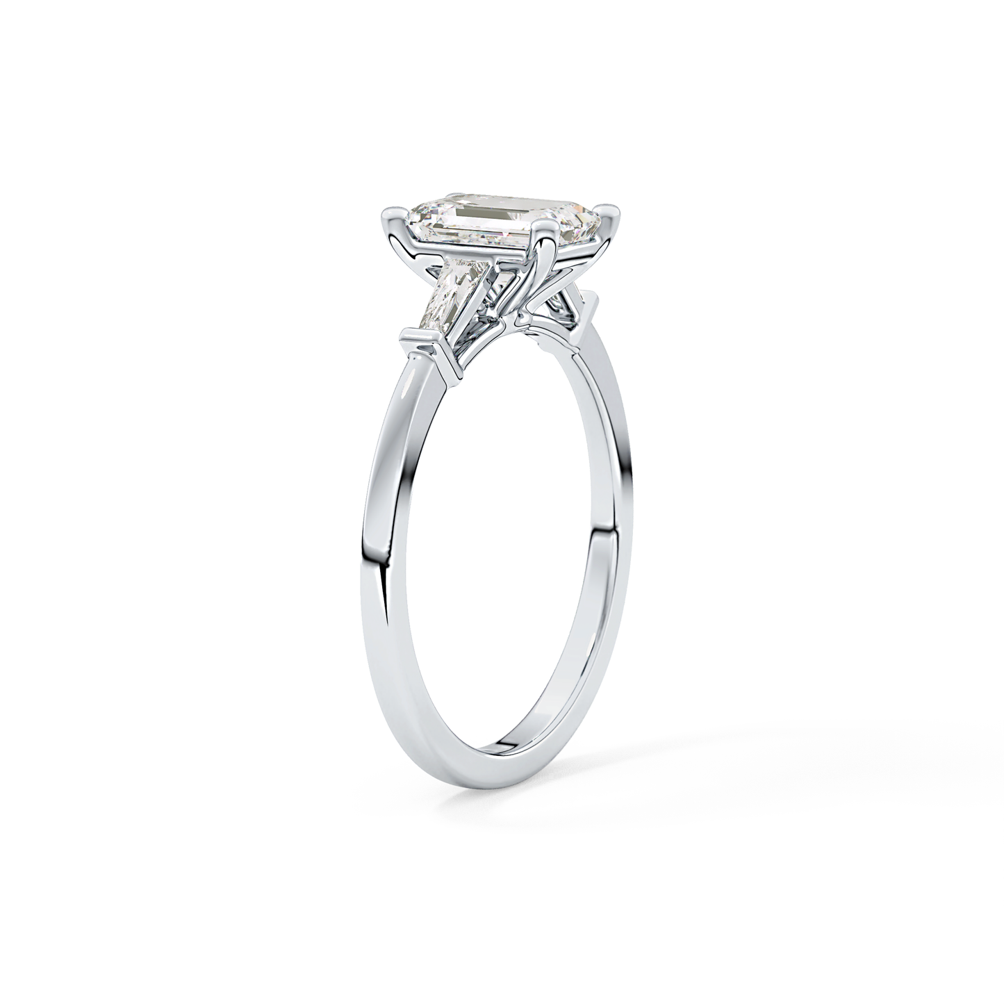 Emerald Cut 1.02 Carat Moissanite Ring – Three Stones Setting in Gold