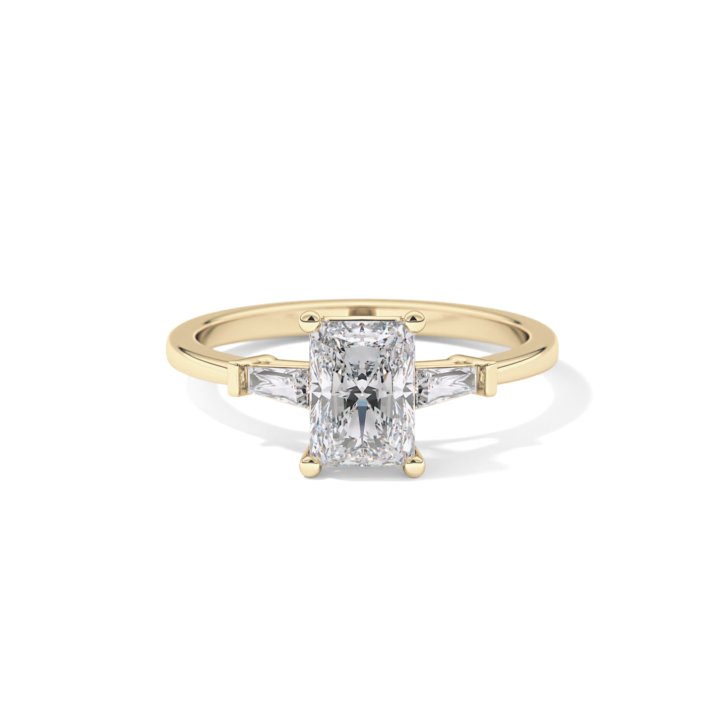 Radiant Cut 1.21 Carat Moissanite Ring – Three Stones Setting in Gold