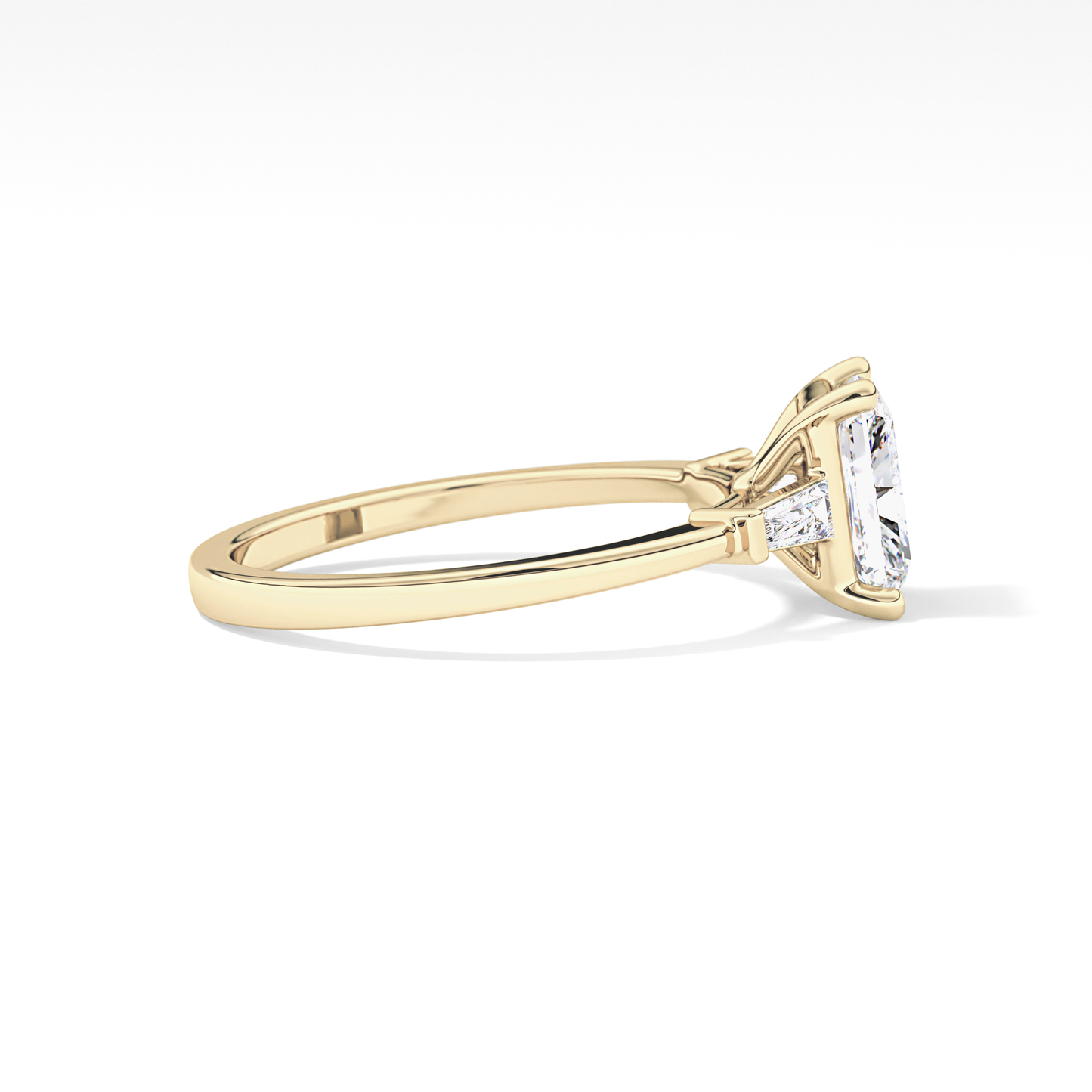 Radiant Cut 1.21 Carat Moissanite Ring – Three Stones Setting in Gold