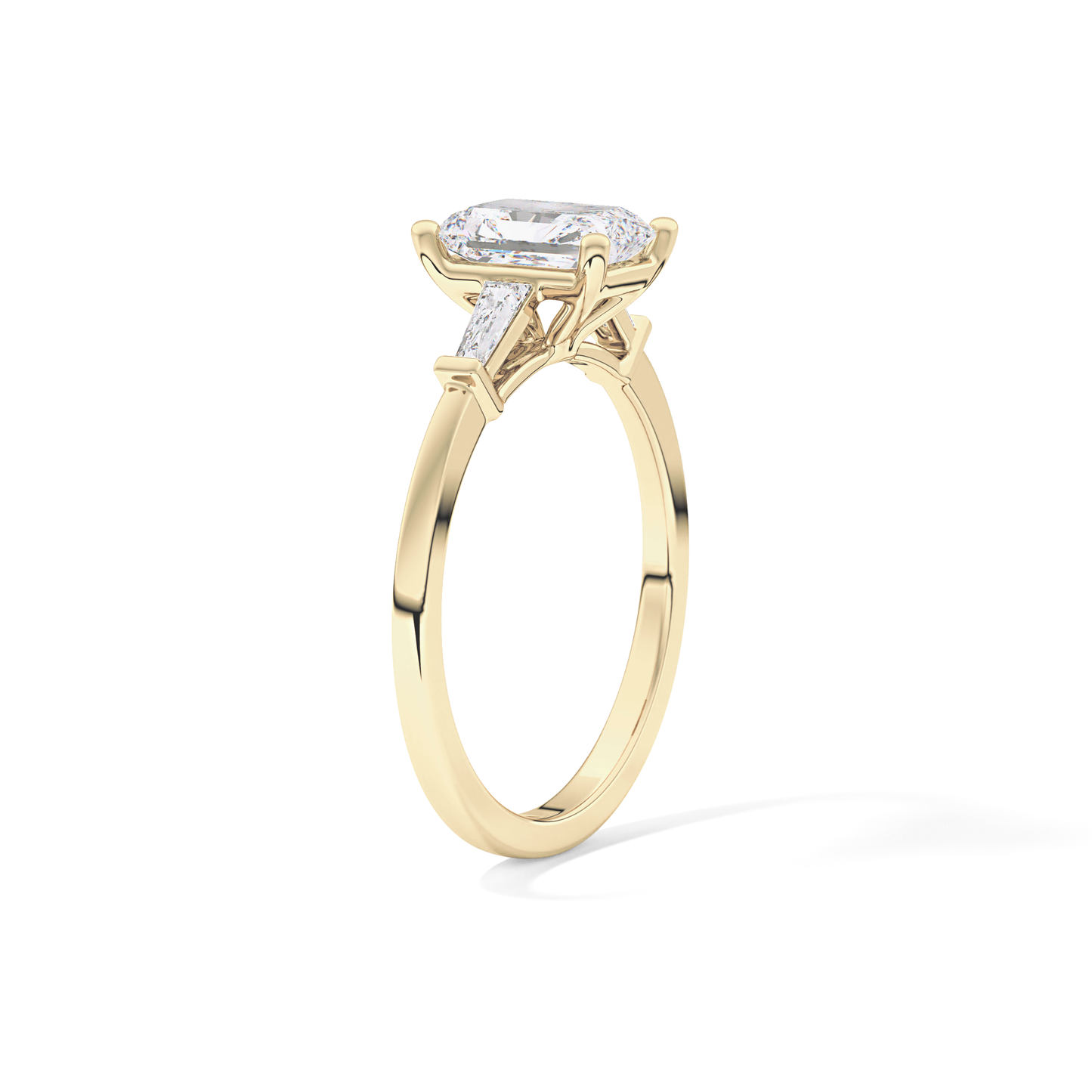 Radiant Cut 1.21 Carat Moissanite Ring – Three Stones Setting in Gold