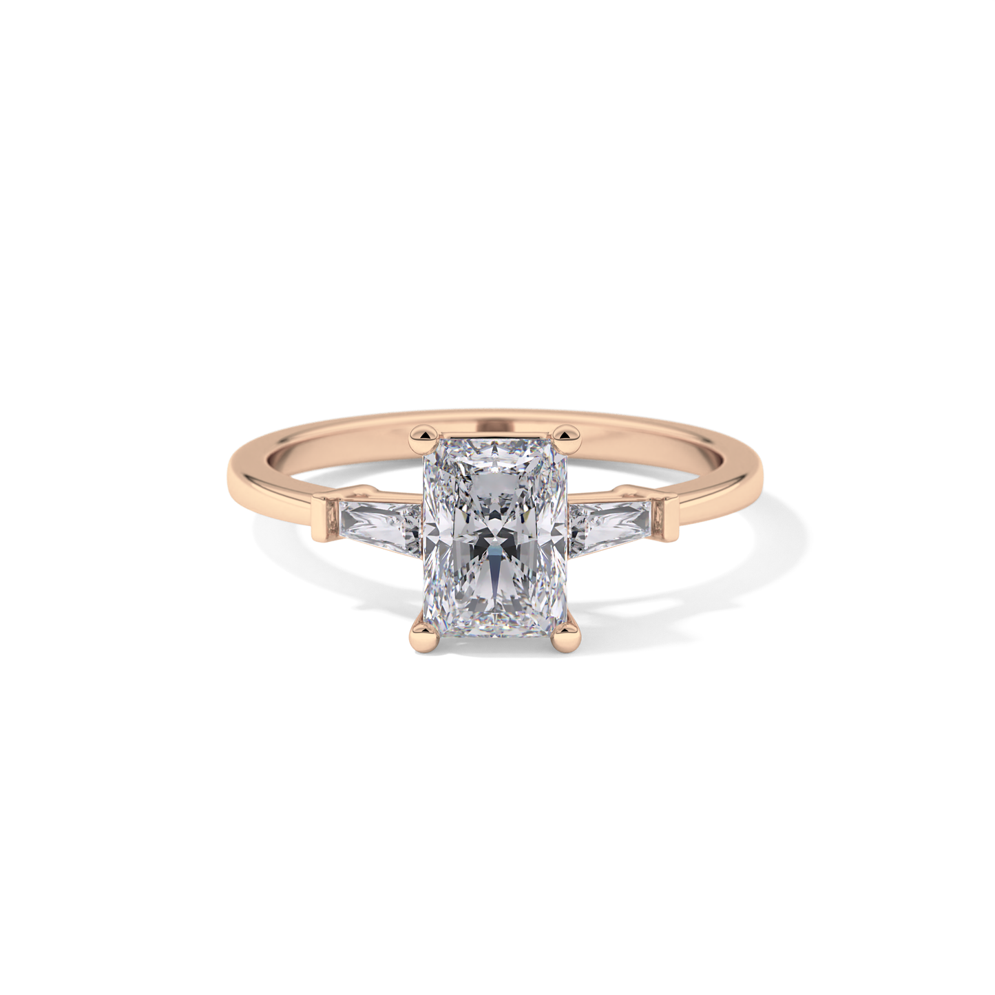 Radiant Cut 1.21 Carat Moissanite Ring – Three Stones Setting in Gold
