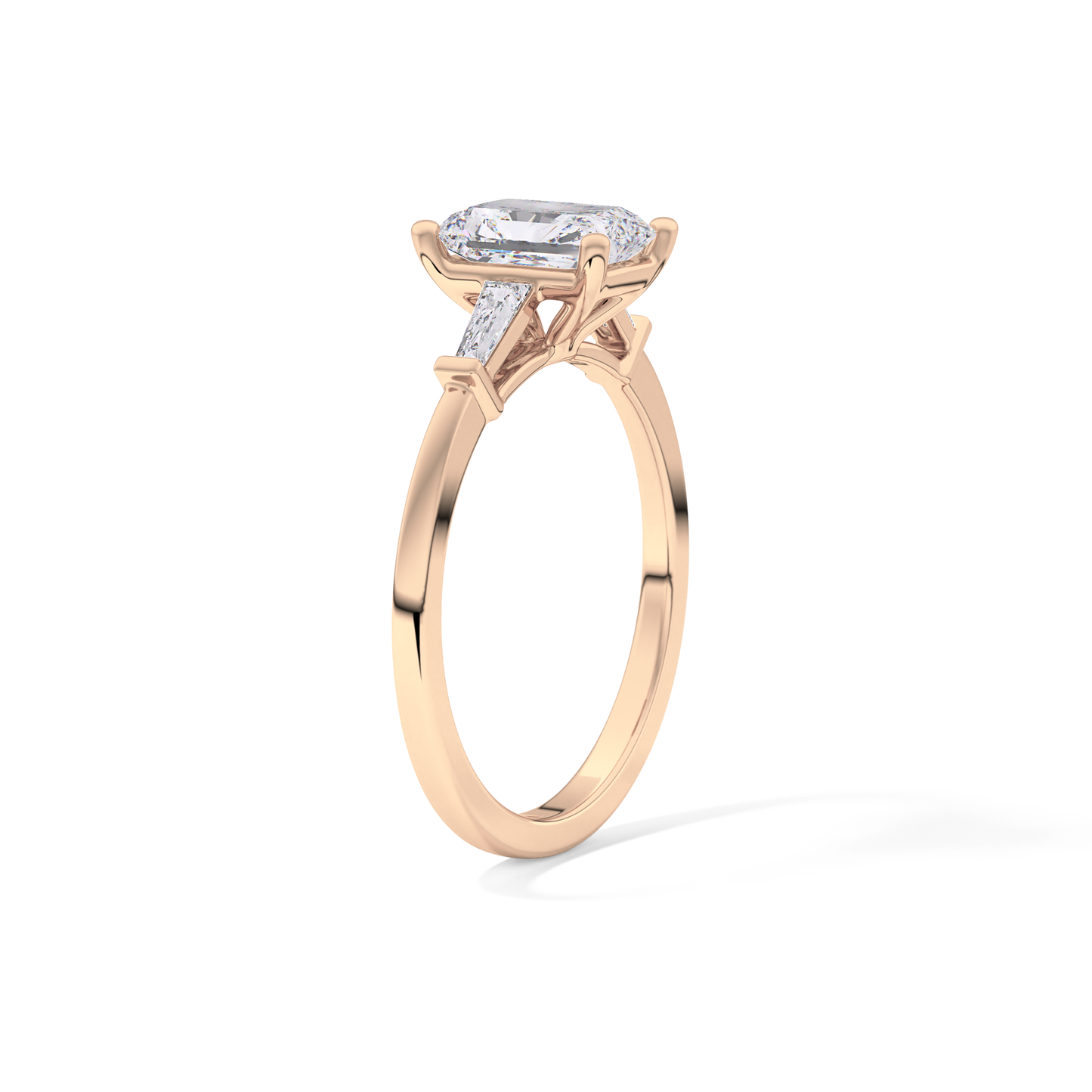 Radiant Cut 1.21 Carat Moissanite Ring – Three Stones Setting in Gold