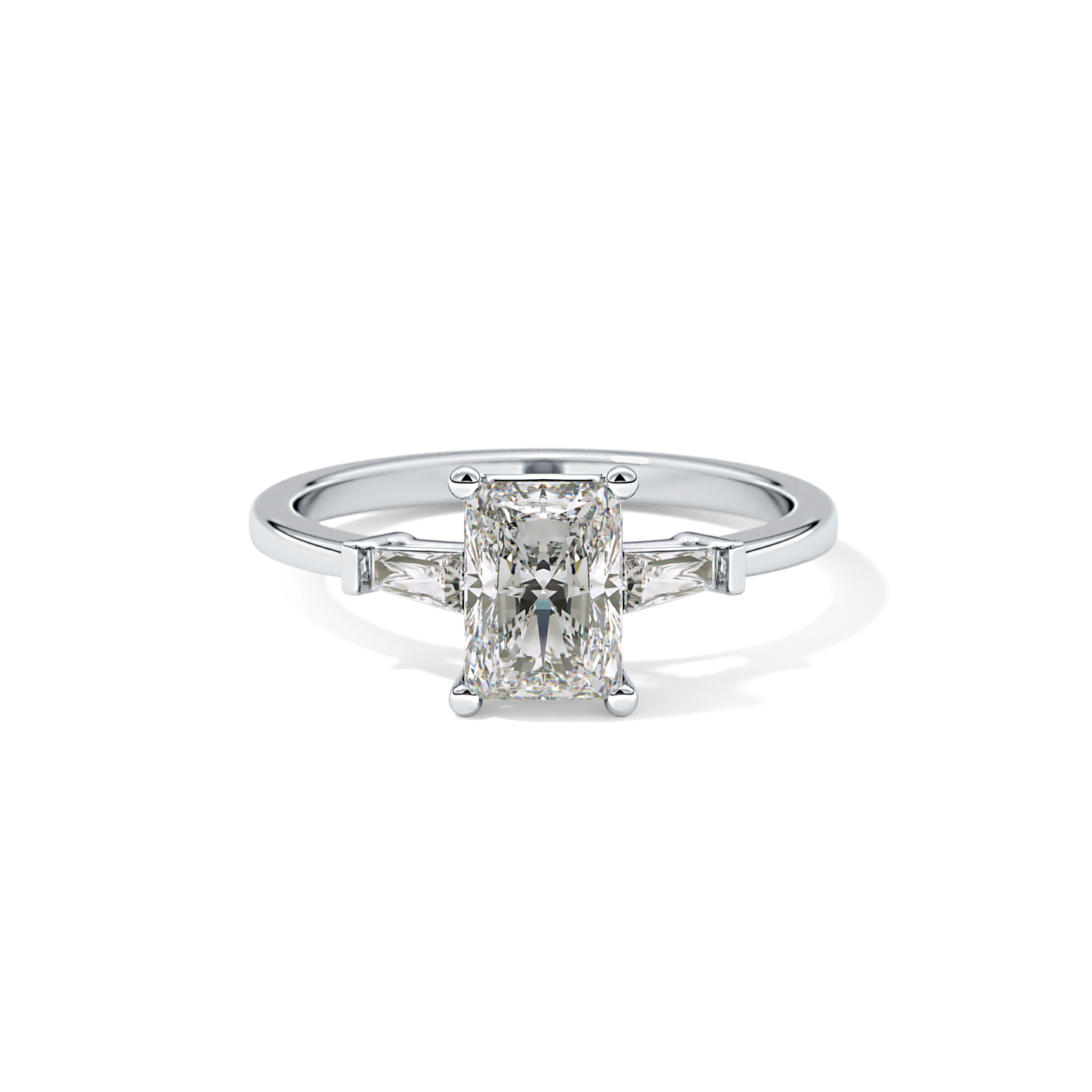 Radiant Cut 1.21 Carat Moissanite Ring – Three Stones Setting in Gold