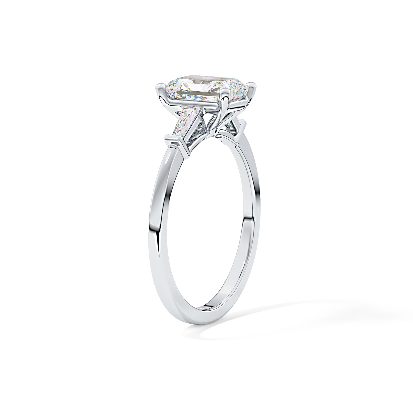 Radiant Cut 1.21 Carat Moissanite Ring – Three Stones Setting in Gold