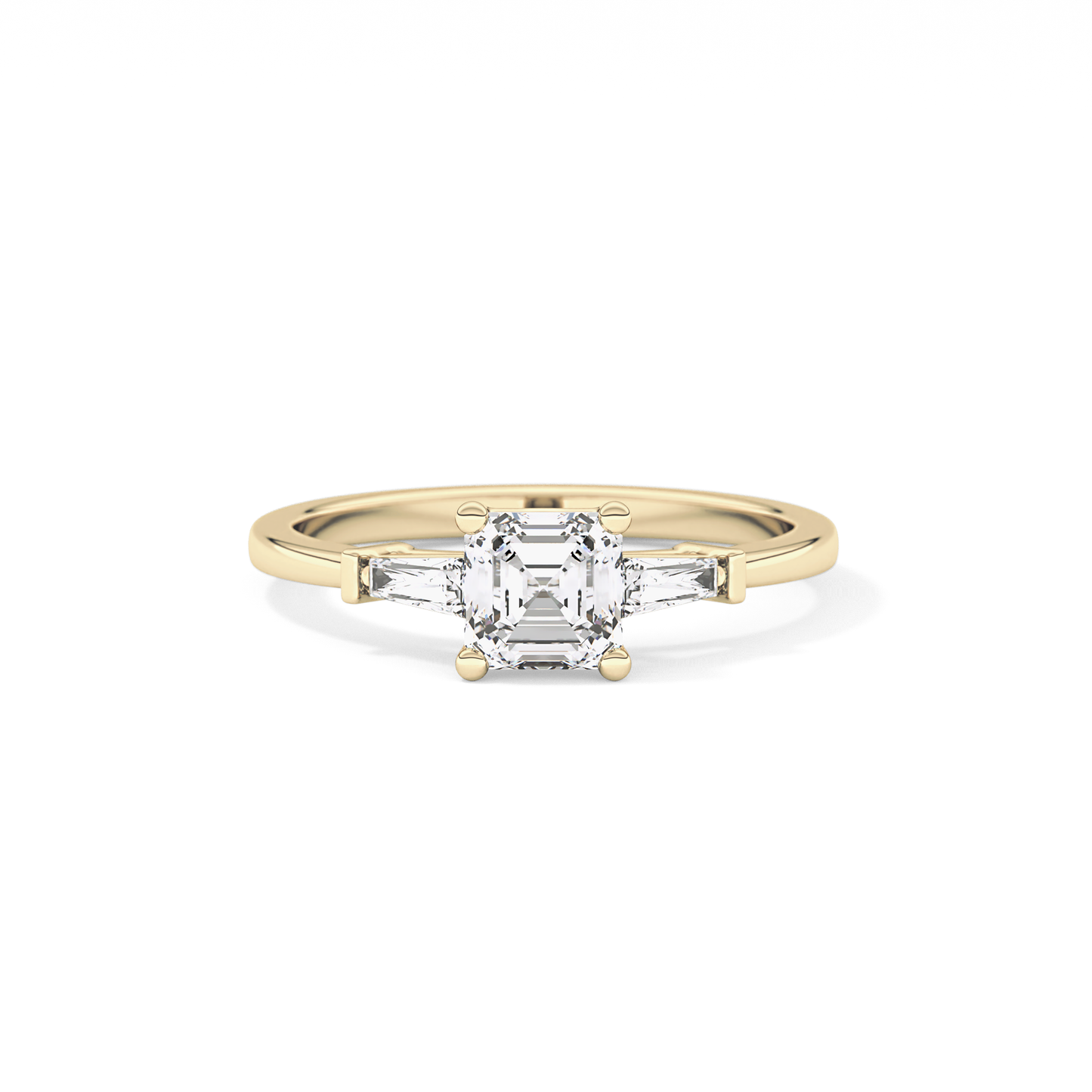Asscher Cut 0.65 Carat Moissanite Ring – Three Stones Setting in Gold 7