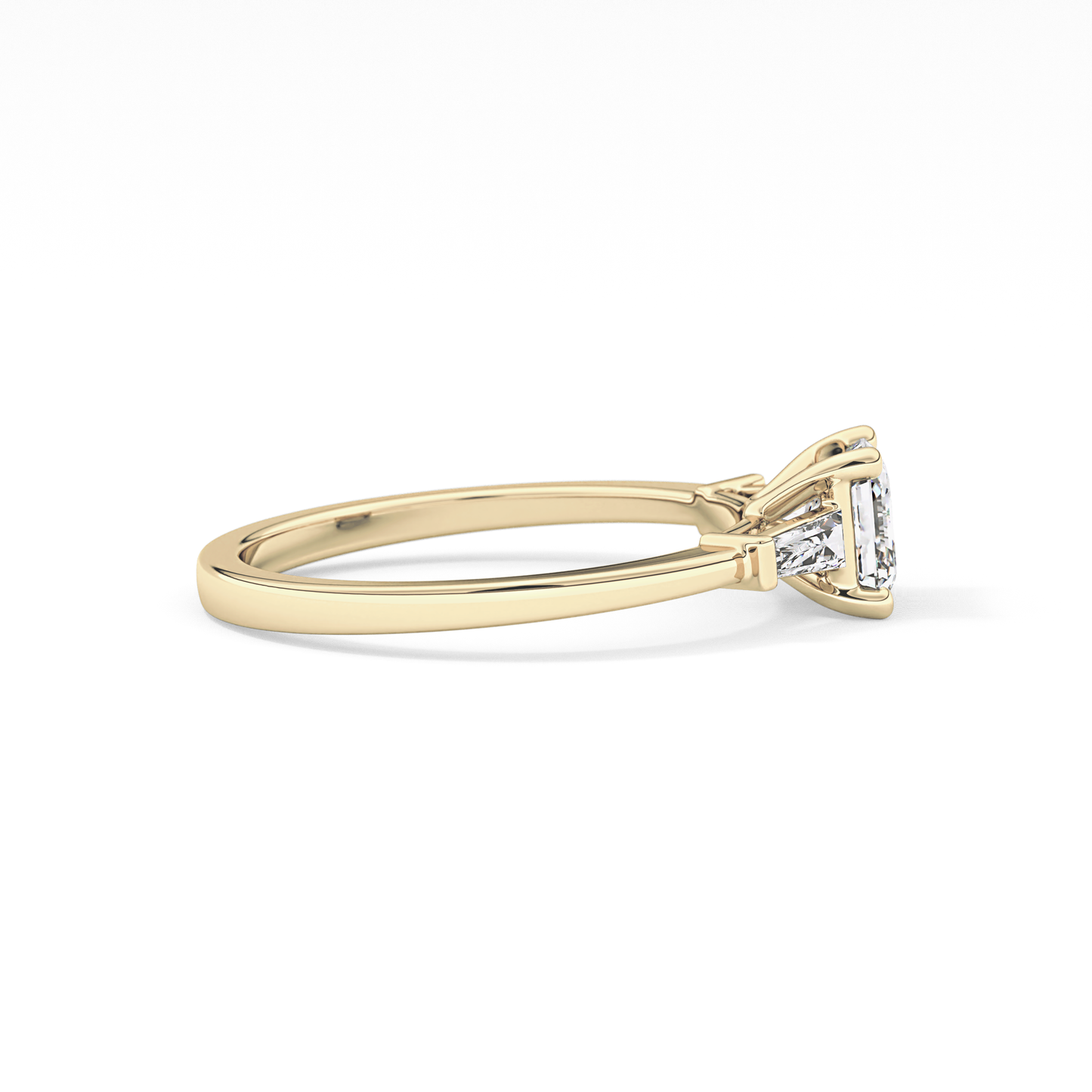 Asscher Cut 0.65 Carat Moissanite Ring – Three Stones Setting in Gold 9