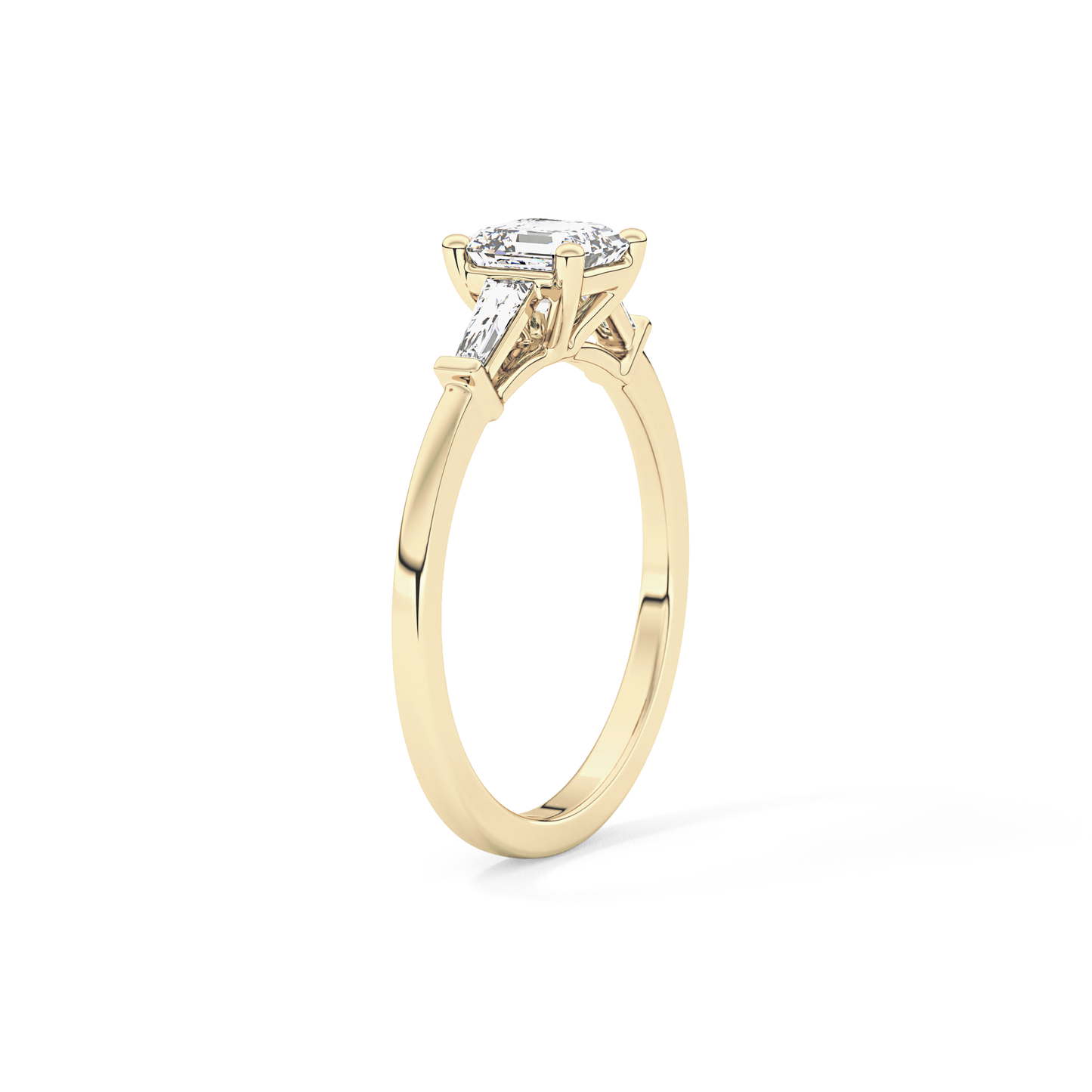 Asscher Cut 0.65 Carat Moissanite Ring – Three Stones Setting in Gold 11