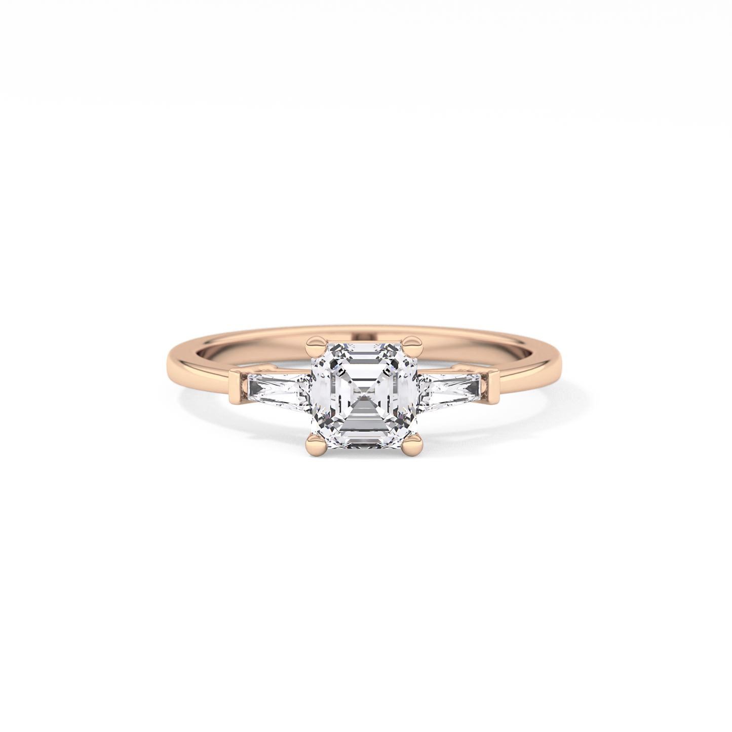 Asscher Cut 0.65 Carat Moissanite Ring – Three Stones Setting in Gold 13