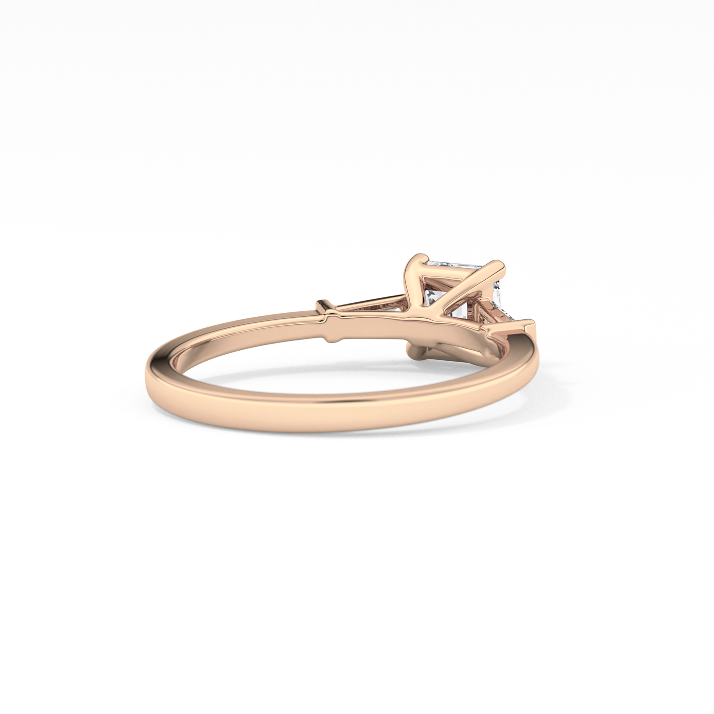 Asscher Cut 0.65 Carat Moissanite Ring – Three Stones Setting in Gold 14
