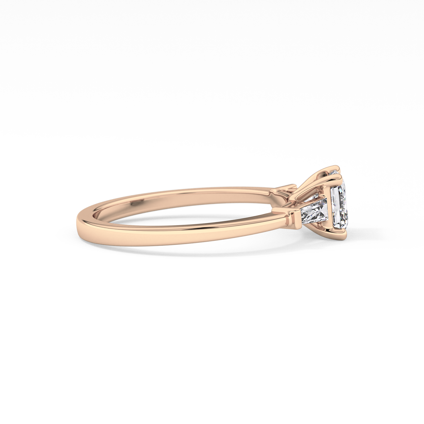 Asscher Cut 0.65 Carat Moissanite Ring – Three Stones Setting in Gold 15