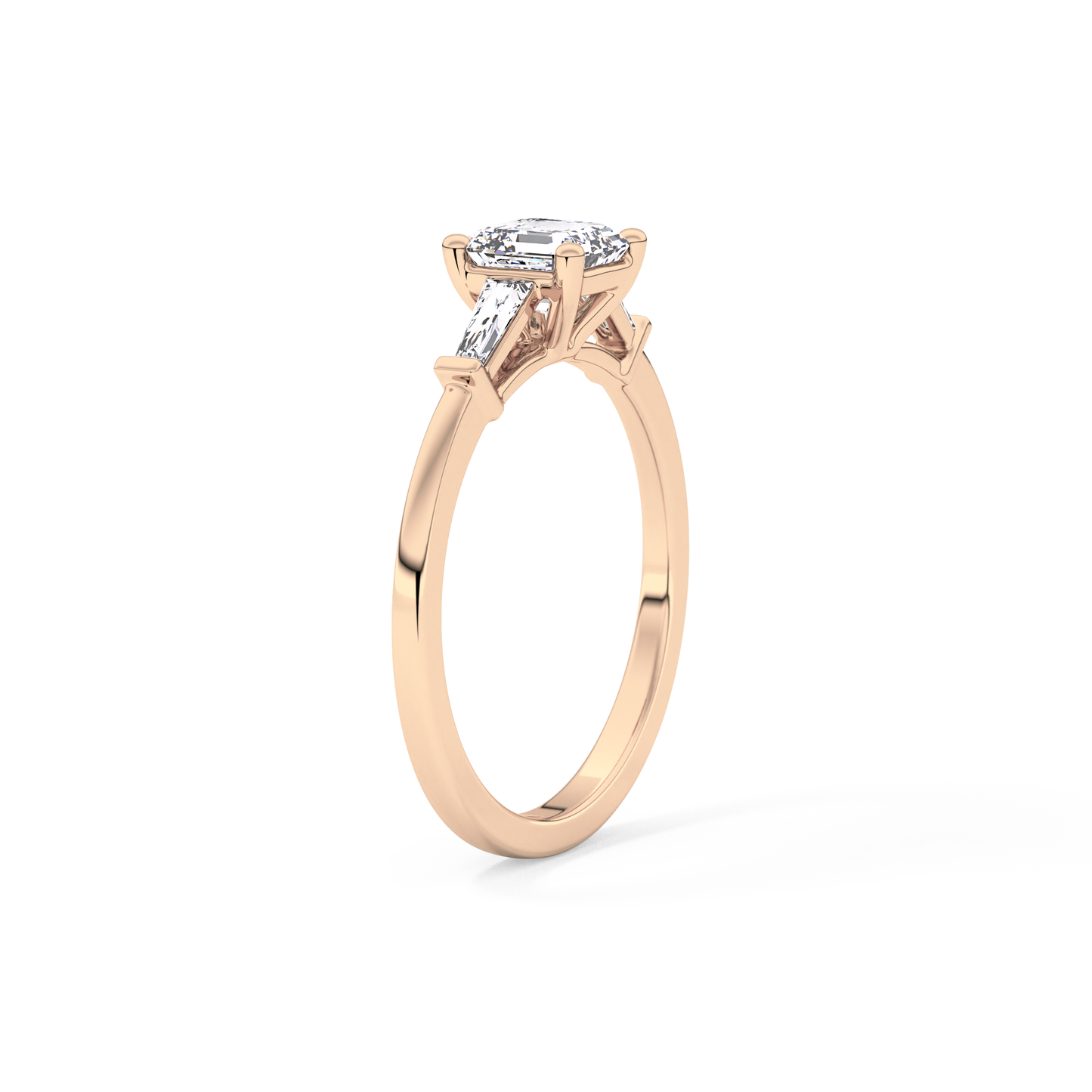 Asscher Cut 0.65 Carat Moissanite Ring – Three Stones Setting in Gold 17