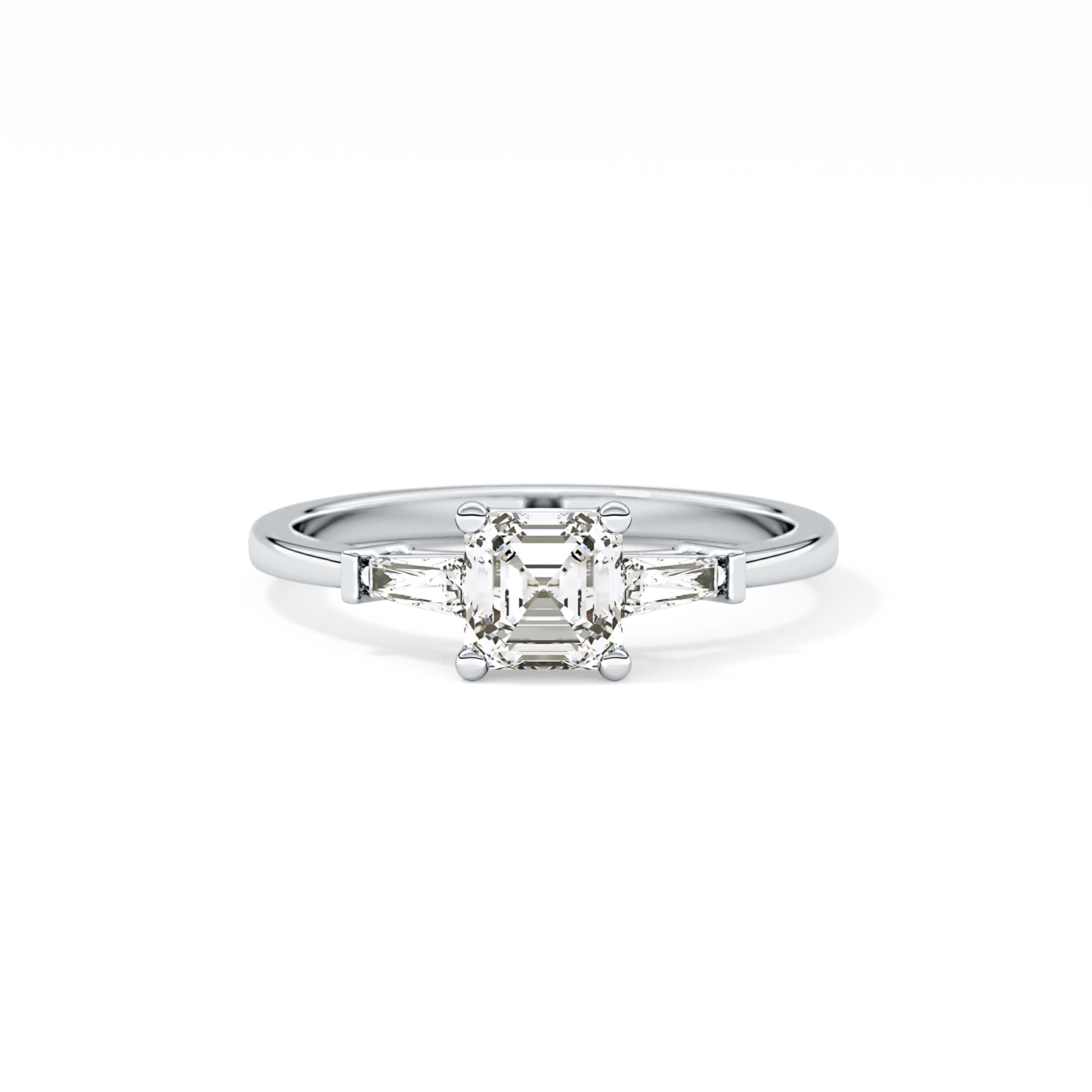 Asscher Cut 0.65 Carat Moissanite Ring – Three Stones Setting in Gold 1